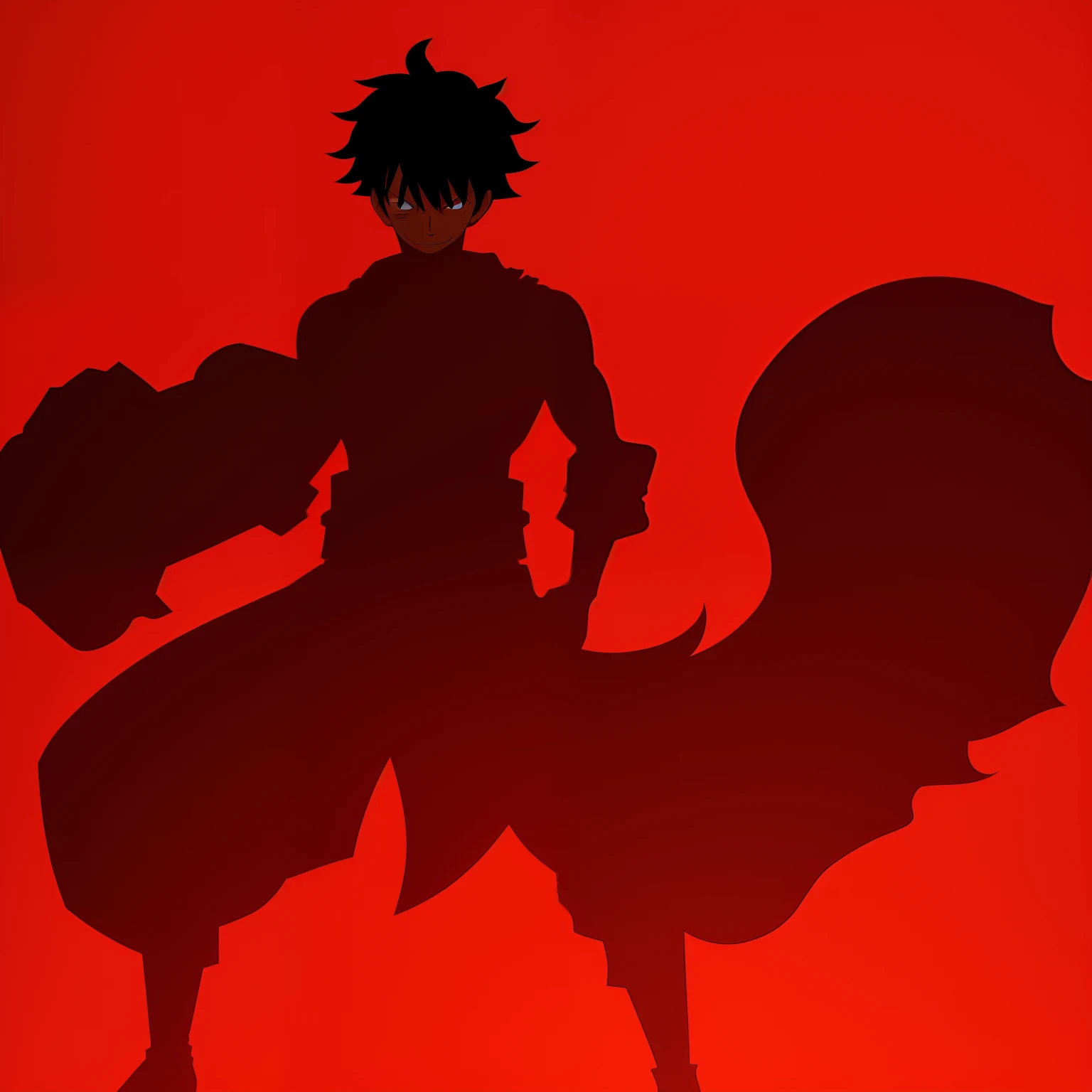 A silhouette of Luffy, red, black and orange colour