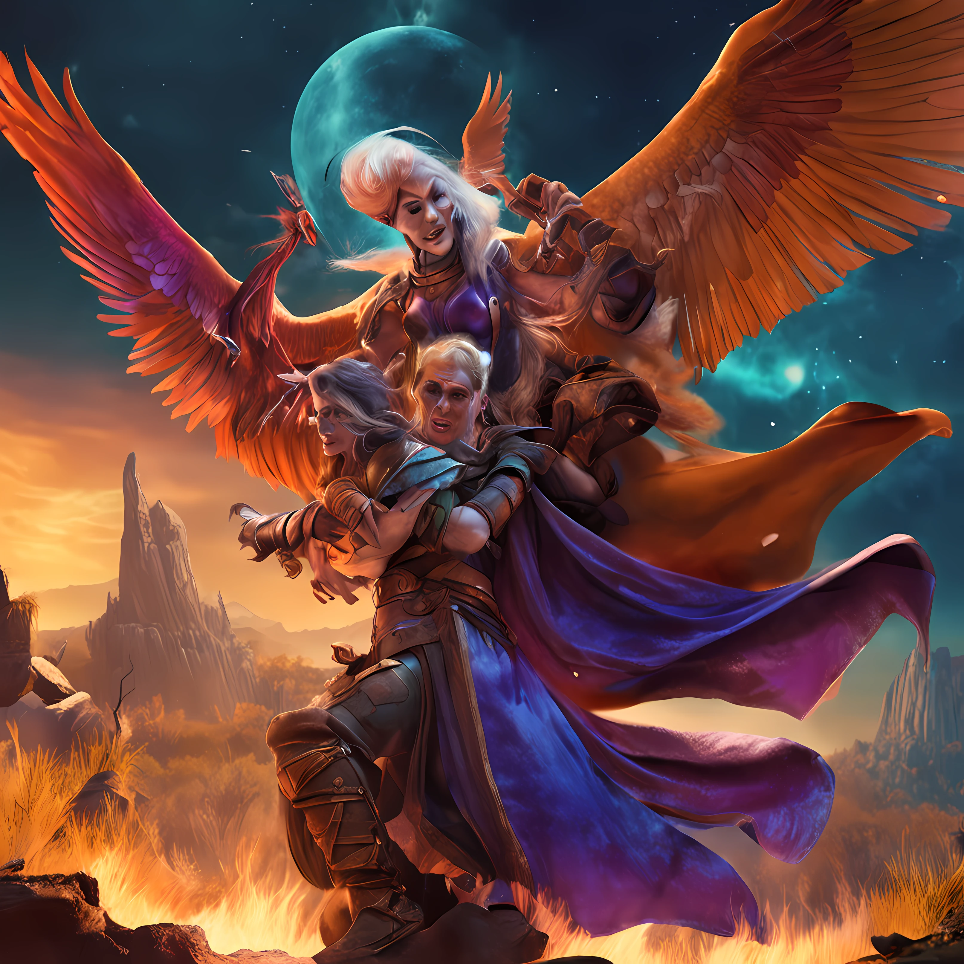 sorceress and warrior hug