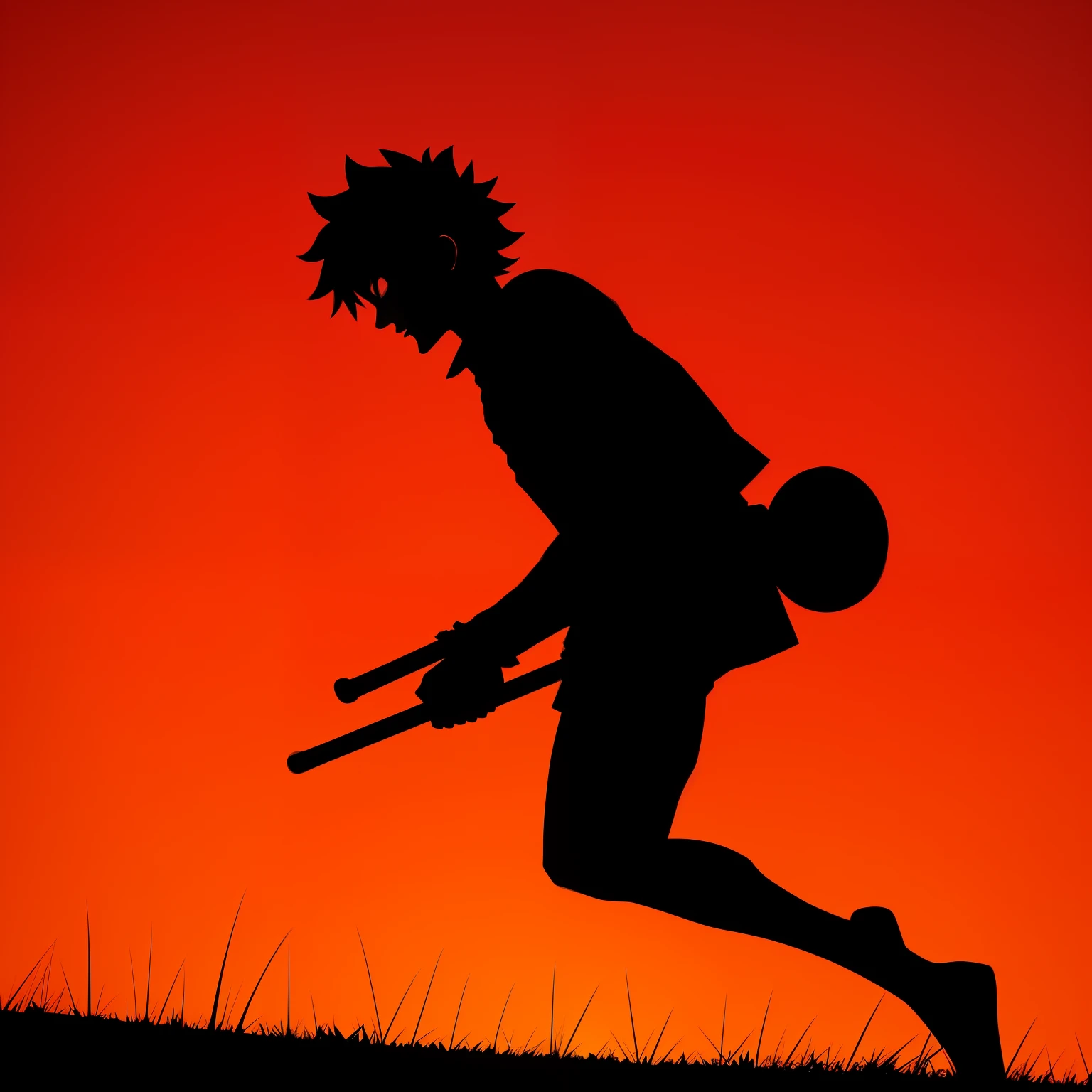 A silhouette of Luffy, red, black and orange colour