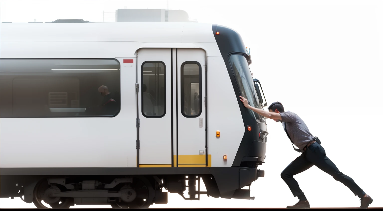 There's a man standing next to a train, MRT, Trens, metro, artistic pose, very artistic pose, subway, Trem, Trem LONGE, rotoscopia, supersonic trains and passengers, fazendo uma pose elegante, sem texto, homem olha pela janela de um trem, Pose dominante, rotoscopia, transportation design render, hyper-realistic