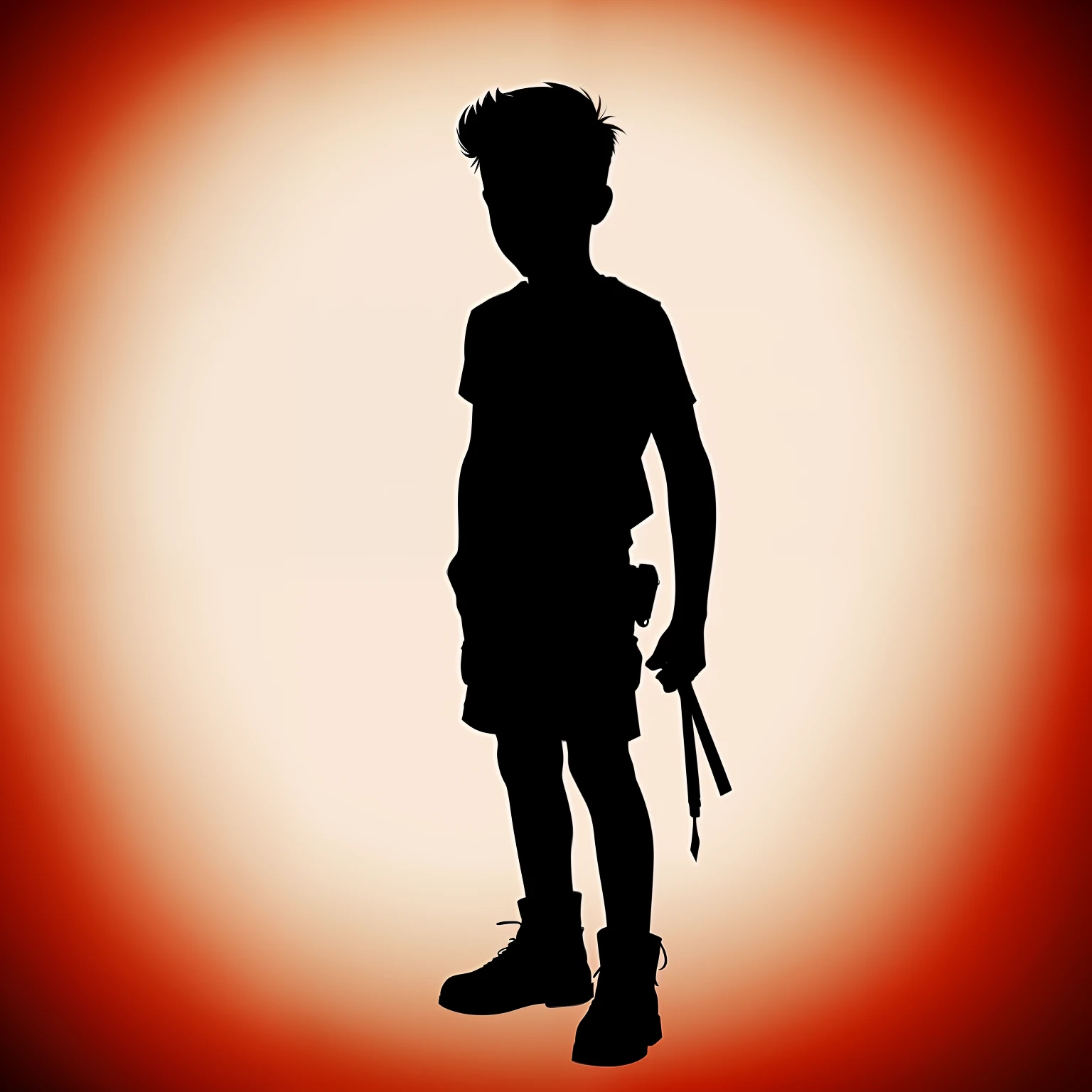 A silhouette of  a cool young boy, full body red tattoo