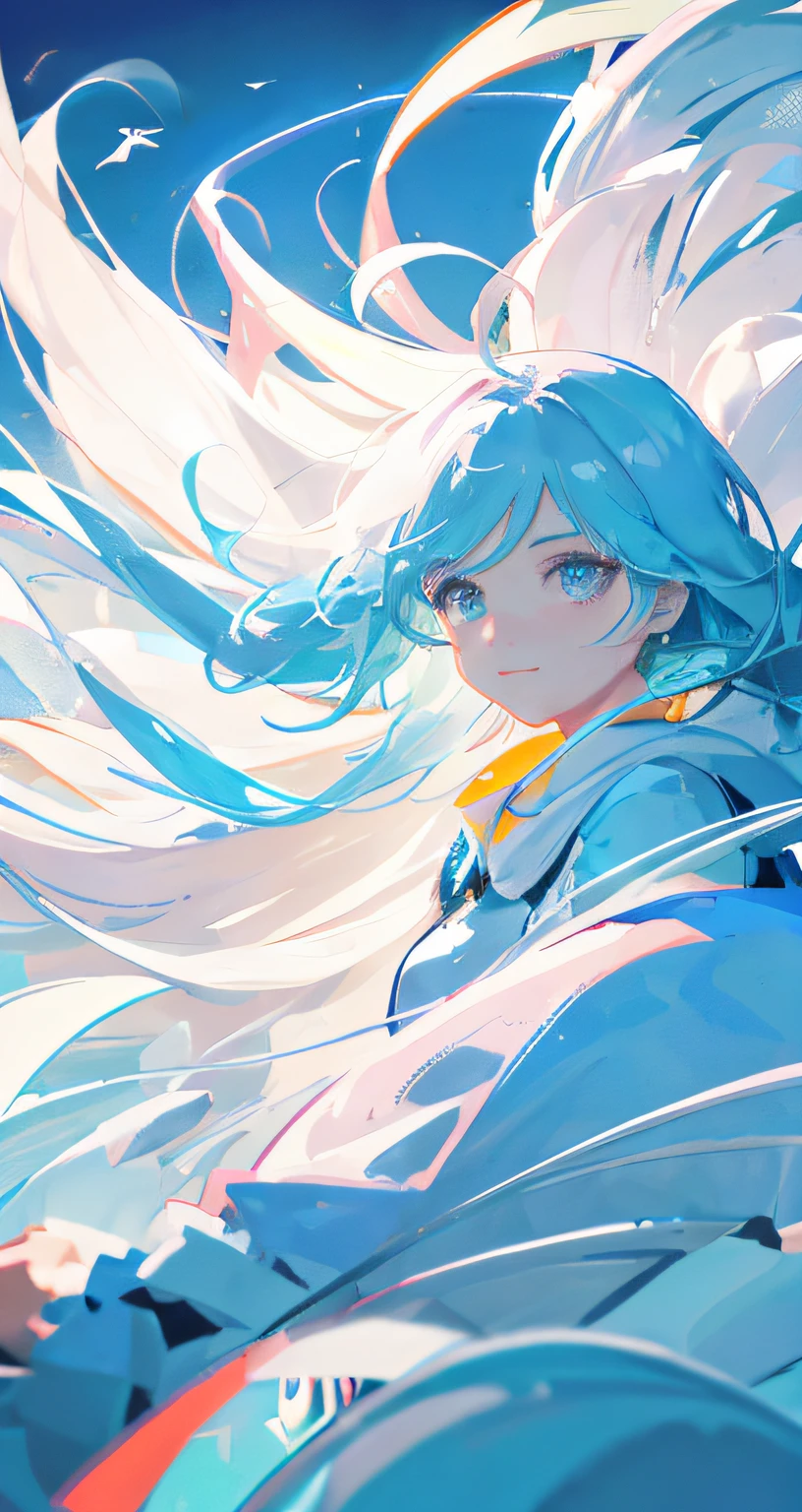 anime girl with blue hair and blue eyes in a blue dress, style of anime4 K, Digital anime art, anime styled digital art, Anime art wallpaper 8 K, Anime girl with teal hair, Digital art on Pixiv, Anime art wallpaper 4 K, Anime art wallpaper 4k, Detailed digital anime art, advanced digital anime art ”, Digital anime illustration, Anime artwork，ssmile