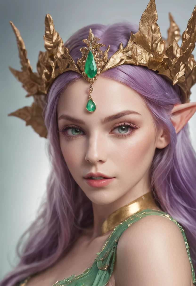 "Beautiful elf princess style illustration,Superb drawing skills,Rich in detail,With a fairy temperament,Soft light and shadow effects,Lifelike expressions,Gorgeous costumes,Gorgeous hair color(Colored hair:1.2+silber hair+redheadwear+Purple hair big breasts+Yellow-haired+Green hair),Surrounded by dreamy water droplets and clouds,Slide twilight,Watercolor-like colors。"