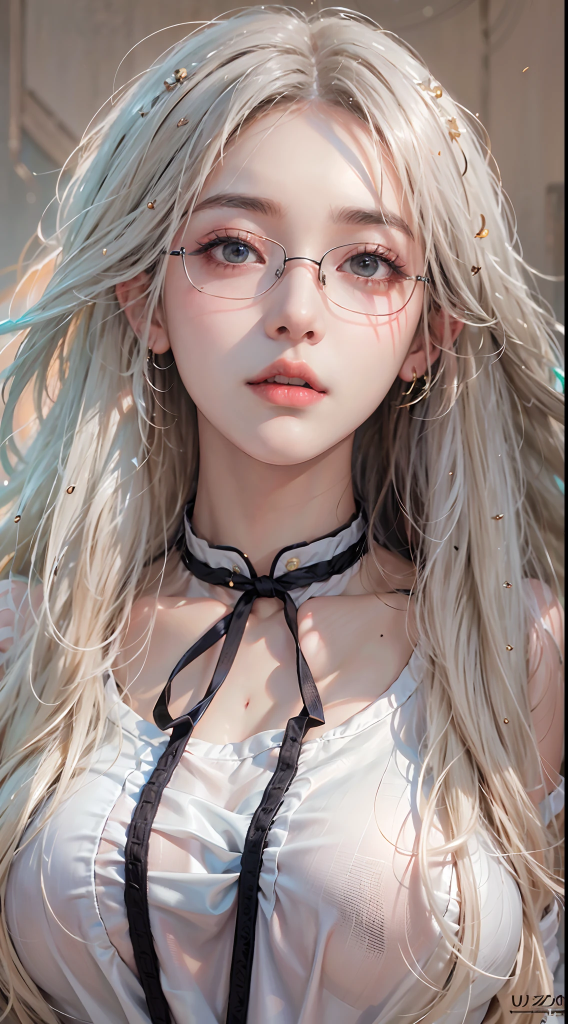 ulzzang-6500-v1.1, (raw photo:1.2), (photorealistic:1.4), beautiful detailed girl, very detailed eyes and face, beautiful detailed eyes, ridiculous, incredibly ridiculous, huge file size, super detailed, high resolution, very detailed, best quality, masterpiece, ((fashion clothing with diverse colors)), illustration, very detailed, CG, unified, 8k wallpaper, amazing, fine detail, masterpiece ,best quality, very detailed CG uniform 8k wallpaper, light on face, movie lighting, 1girl, 25 years old, long white hair, side splits, (big breasts), (no panties)), (glasses), ((dynamic pose))), ((sexy pose))), (camel toe), (half), (pantyhose)), ((black hip skirt))