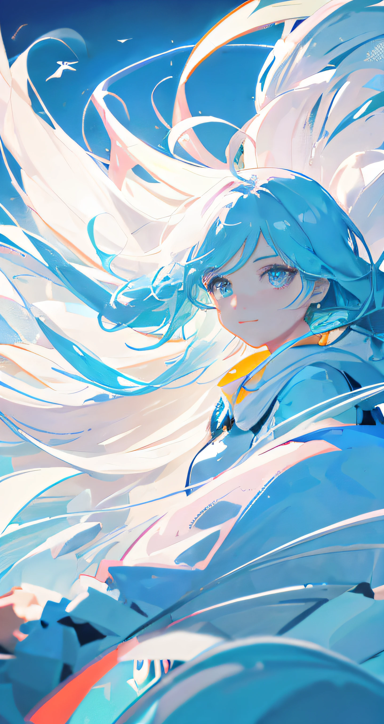 anime girl with blue hair and blue eyes in a blue dress, style of anime4 K, Digital anime art, anime styled digital art, Anime art wallpaper 8 K, Anime girl with teal hair, Digital art on Pixiv, Anime art wallpaper 4 K, Anime art wallpaper 4k, Detailed digital anime art, advanced digital anime art ”, Digital anime illustration, Anime artwork,ssmile