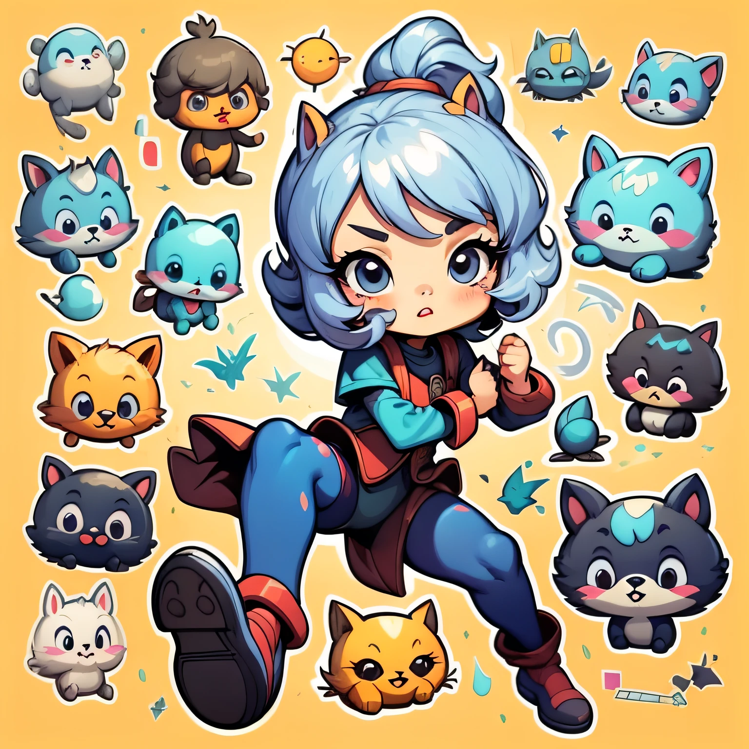 adesivo,, cabelo loiro, fundo simples,cartela,varios temas, cartoon style,varias poses