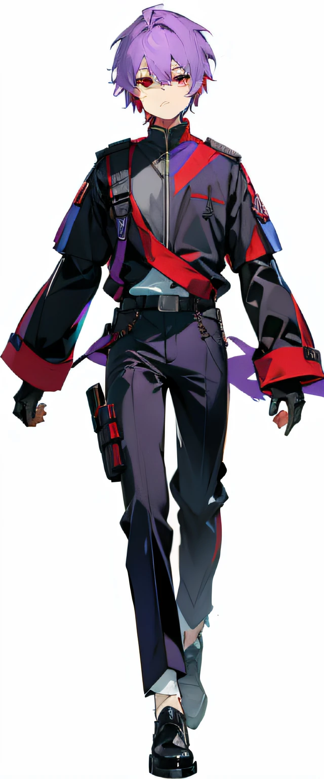 Purple colored hair,Boy with red eyes
