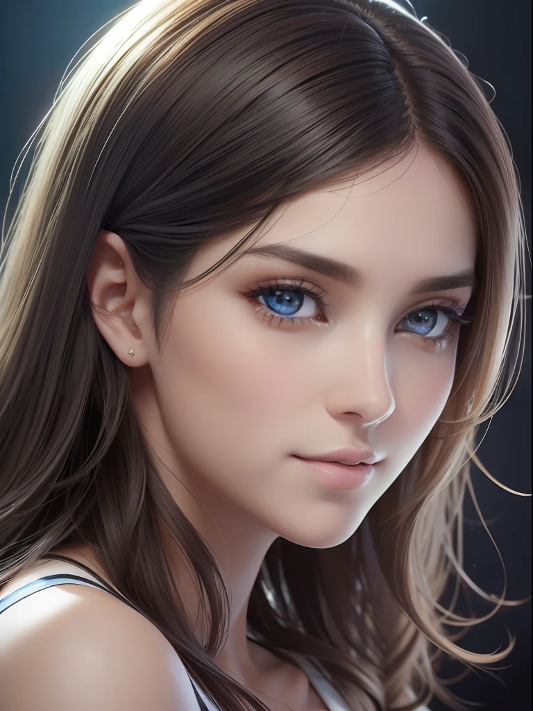 animesque、portraitures、One Person２０Pretty Woman、Moisturized eyes、Casual clothing、a picture、oval jaw、beautiful countenance、The hair、Blue eyes with a beautiful glow、LDS Art