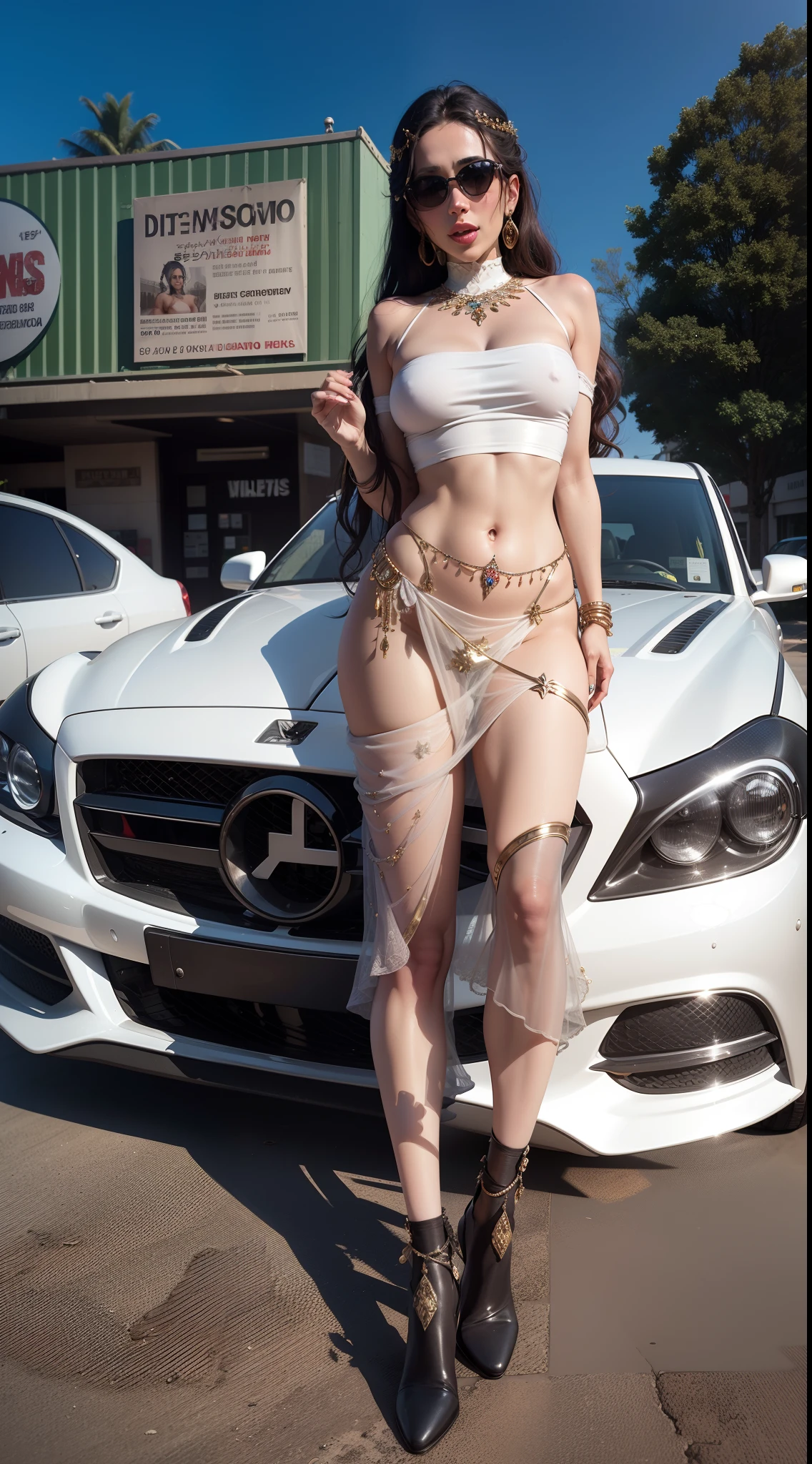 masutepiece, best quality, ultra-detalhada, 1 mulher, 50 anos, olhos bonitos inly detalhados, (((corpo glamouroso))), (((Seios enormes))), {{{{vulgaridade}}}}, sorriso sedutor, ((Erotic belly dancer)), ((Belly Dance Link)), NSFW, Detailed history, Antecedentes com: (Discotecas:1.3)