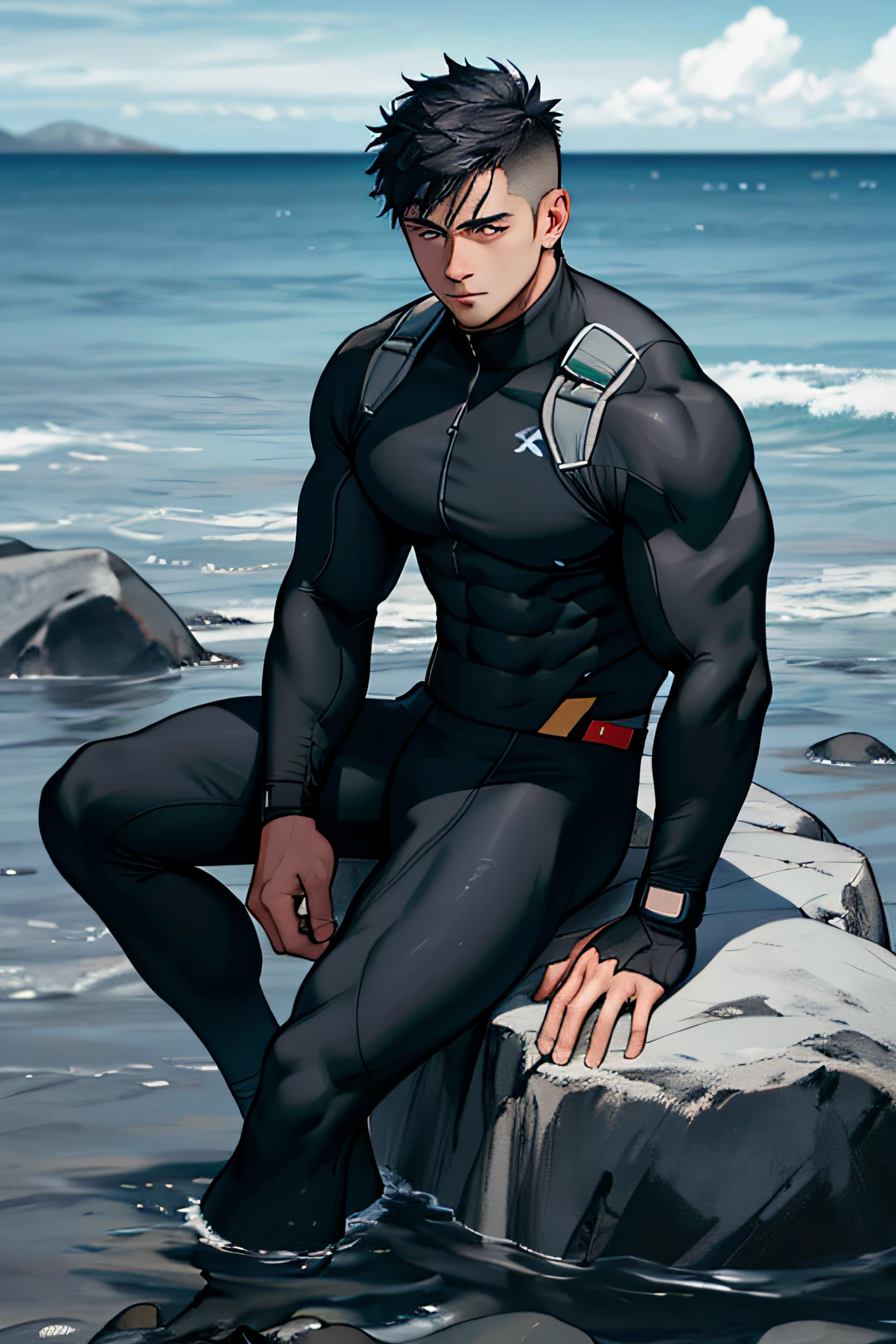 Masterpiece, Best quality, face, Natural eyes, 1人, Solo, , White socks, full bodyesbian, large bulge, Long legs, view the viewer, Brave, musculous,Raised sexy,mature,tightsuit, short detailed hair, Red eyes, Topless, Shirtless, Open chest, Eight-pack abs, Sexy,(Masterpiece, Best quality), 1人, musculous, short detailed hair, with brown eye, 复杂, (dress room), full bodyesbian, vivd colour,(depth of fields:1.2),(Abs),looking at viewert,A piano,spread their legs,Anime characters in white wetsuits surf the ocean with surfboards,malefocus,Bulging crotch,Crotch bulge,Briefs,Muscle men,Apollo,Helios,Flame,sky ,,Thriller blockbusters,UHD resolution,Top quality,1 to 2,