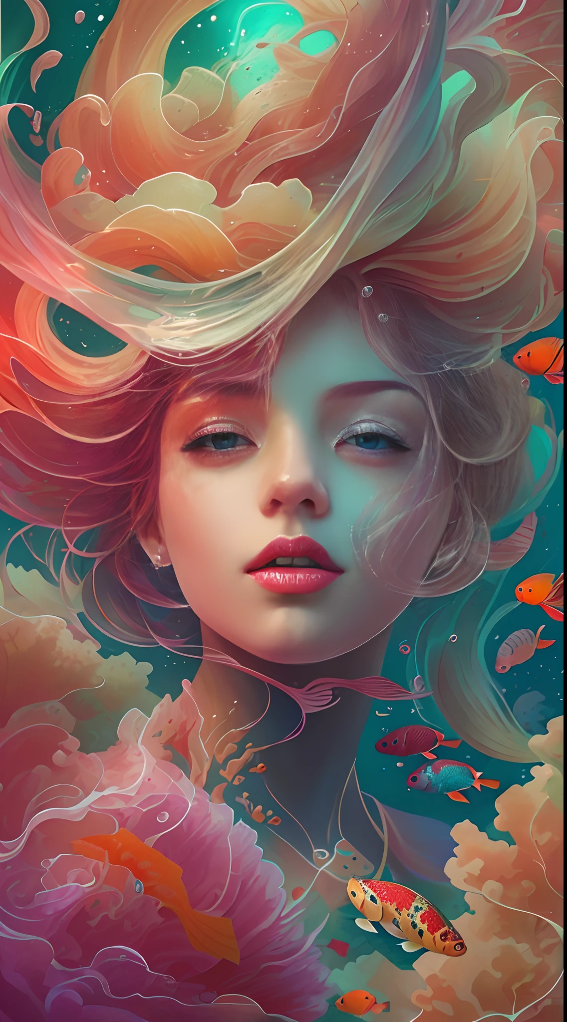 ModelShoot style, (Extremely detailed Cg Unity 8K wallpaper), A chaotic storm of intricate liquid smoke in the head, Stylized abstract photo of mermaid, wetted skin,Koi,Beautiful koi,Flocks of koi,carp,Strange shaped corals,ocean floor,Beautiful coral reef in the background,Rochas,Marine life,colorful coral reef,Decorate with coral reefs,author:Petros Afshar, ross tran, tom whalen, Peter Mohrbacher, Art germ, ((bubbly underwater scenery)) Radiant light octane rendering is highly detailed, inspired by Yanjun Cheng, Beautiful digital artwork, Guviz-style artwork, 8K highly detailed digital art, Beautiful digital illustration, Cute detailed digital art, stunning digital illustration, A beautiful artwork illustration, Exquisite digital illustration,8K detailed digital art,
Warming up