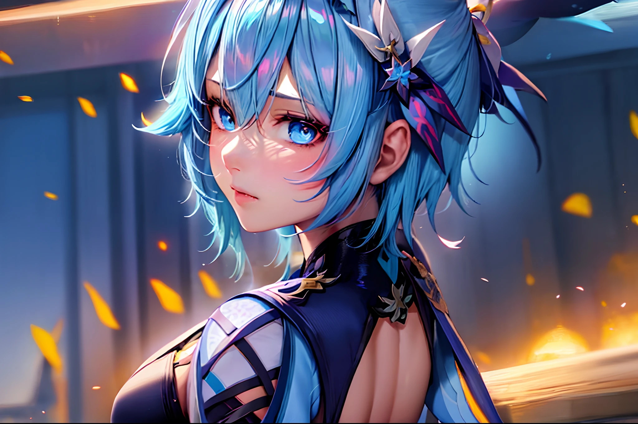 Anime - imagem de estilo de uma mulher com cabelo azul e um top azul, Artgerm extremamente detalhado, Impacto de Ayaka Genshin, mulher de cabelo azul curto, Menina anime com cabelo martelo, Artgerm em ArtStation Pixiv, ayaka jogo genshin impact, azul. cabelo detalhado, arte de anime digital detalhada, portrait knights of zodiac girl