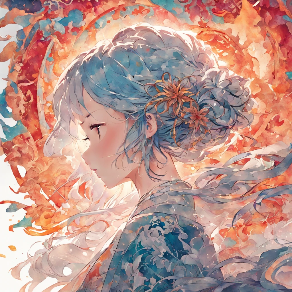 (White background:1.4),(Silhouette of a girl's head, Eyes closed, colorfull long hair, Oriental elements),(Chinese illustration:1.3,paper art:1.3, Quilted paper art:1.2),( reasonable design, Clear lines, High sharpness,Best quality, Very detailed, Masterpiece, movie light effect, 4K )