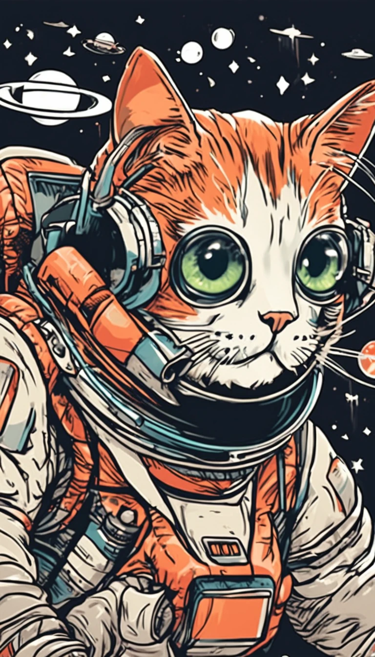 Space cat, Interesting and surprised, For stickers