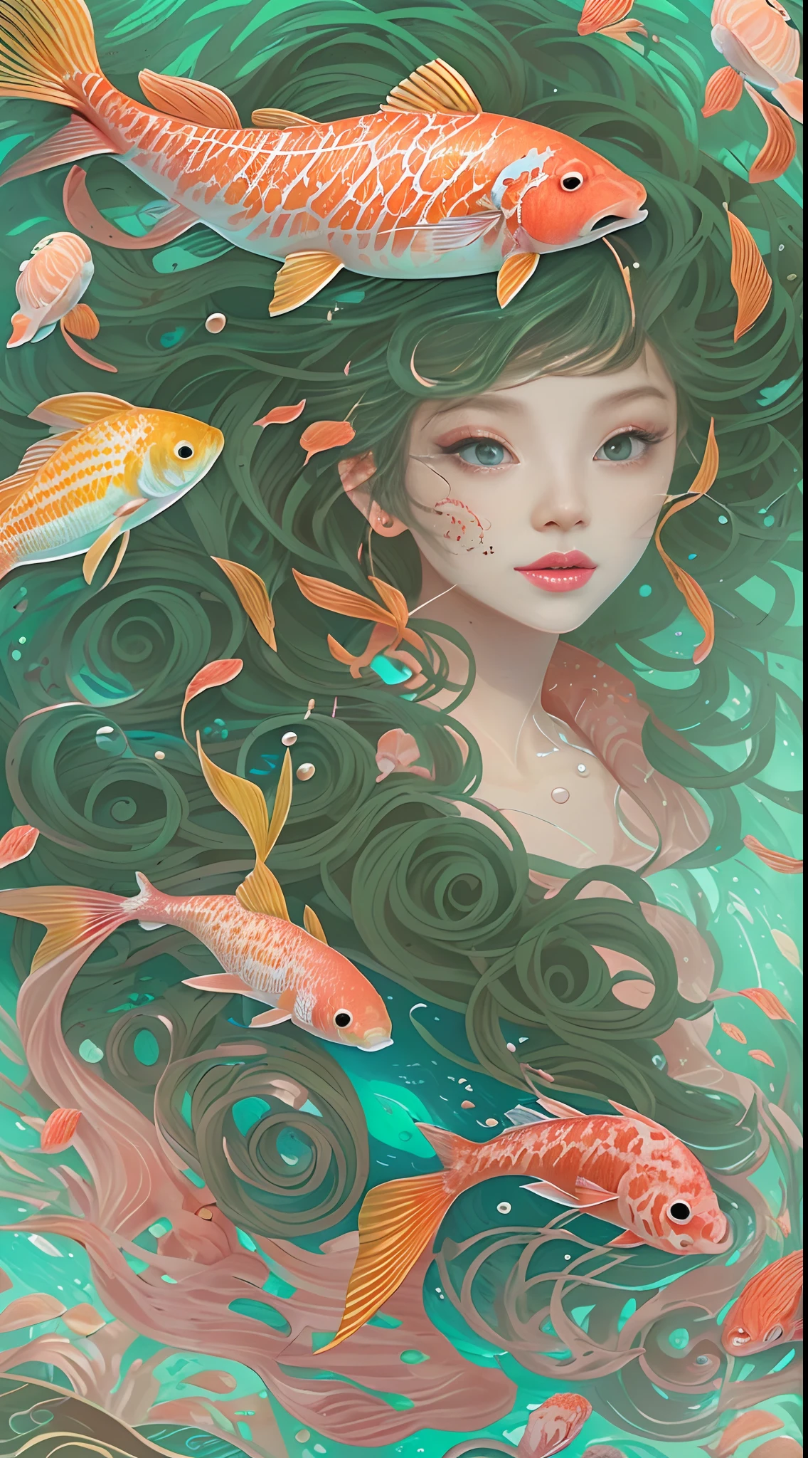 ModelShoot style, (Extremely detailed Cg Unity 8K wallpaper), A chaotic storm of intricate liquid smoke in the head, Stylized abstract photo of mermaid girl, wetted skin,Koi,Beautiful koi,Flocks of koi,carp,Strange shaped corals,ocean floor,Beautiful coral reef in the background,Rochas,Marine life,colorful coral reef,Decorate with coral reefs,author:Petros Afshar, ross tran, tom whalen, Peter Mohrbacher, Art germ, ((bubbly underwater scenery)) Radiant light octane rendering is highly detailed, inspired by Yanjun Cheng, Beautiful digital artwork, Guviz-style artwork, 8K highly detailed digital art, Beautiful digital illustration, Cute detailed digital art, stunning digital illustration, A beautiful artwork illustration, Exquisite digital illustration,8K detailed digital art,
Warming up