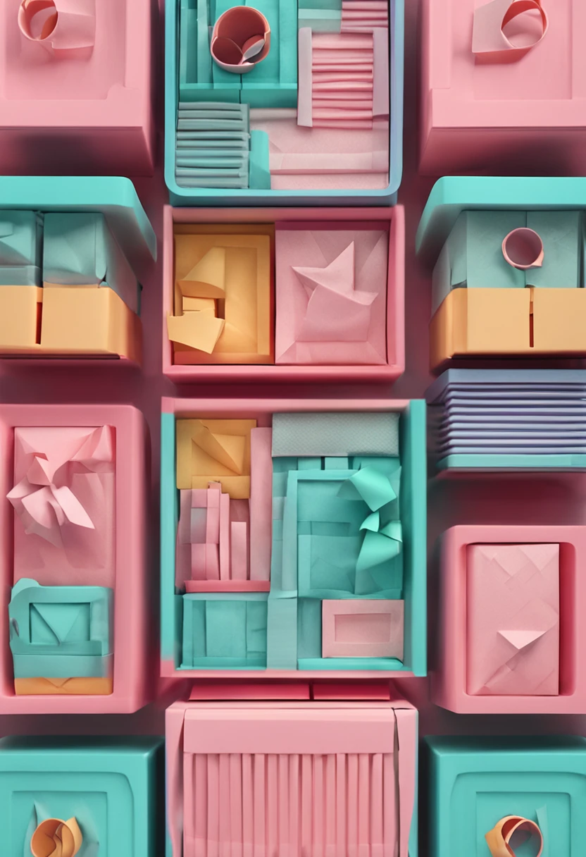 Four square boxes balanced in pastel colors form a heart