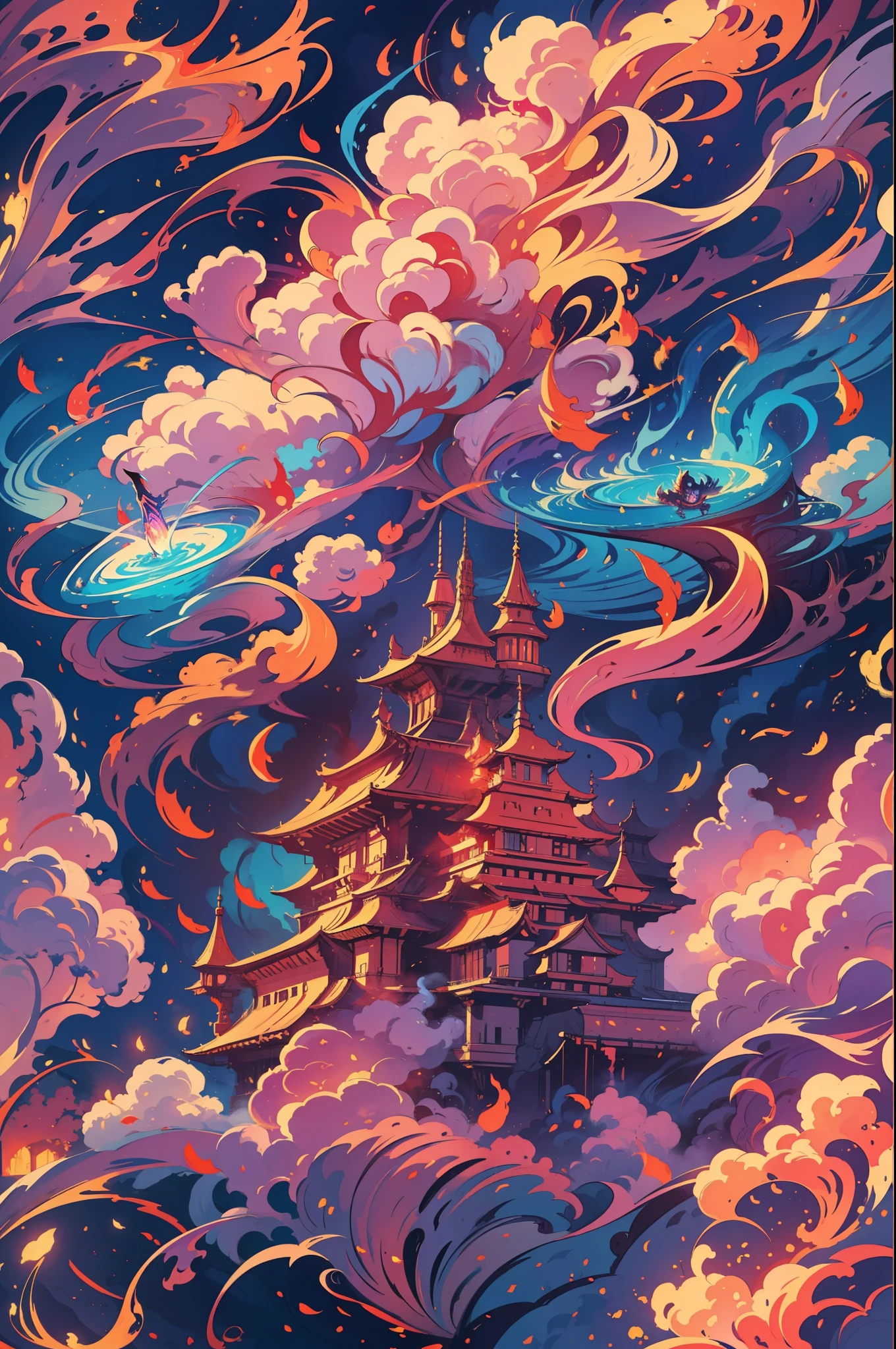 "Create a mesmerizing, high-definition artwork in an anime style featuring a captivating smoke background. Emphasize vibrant colors, intricate details, and a wide angle perspective. Enhance the composition with soft lighting and elements of fantasy."