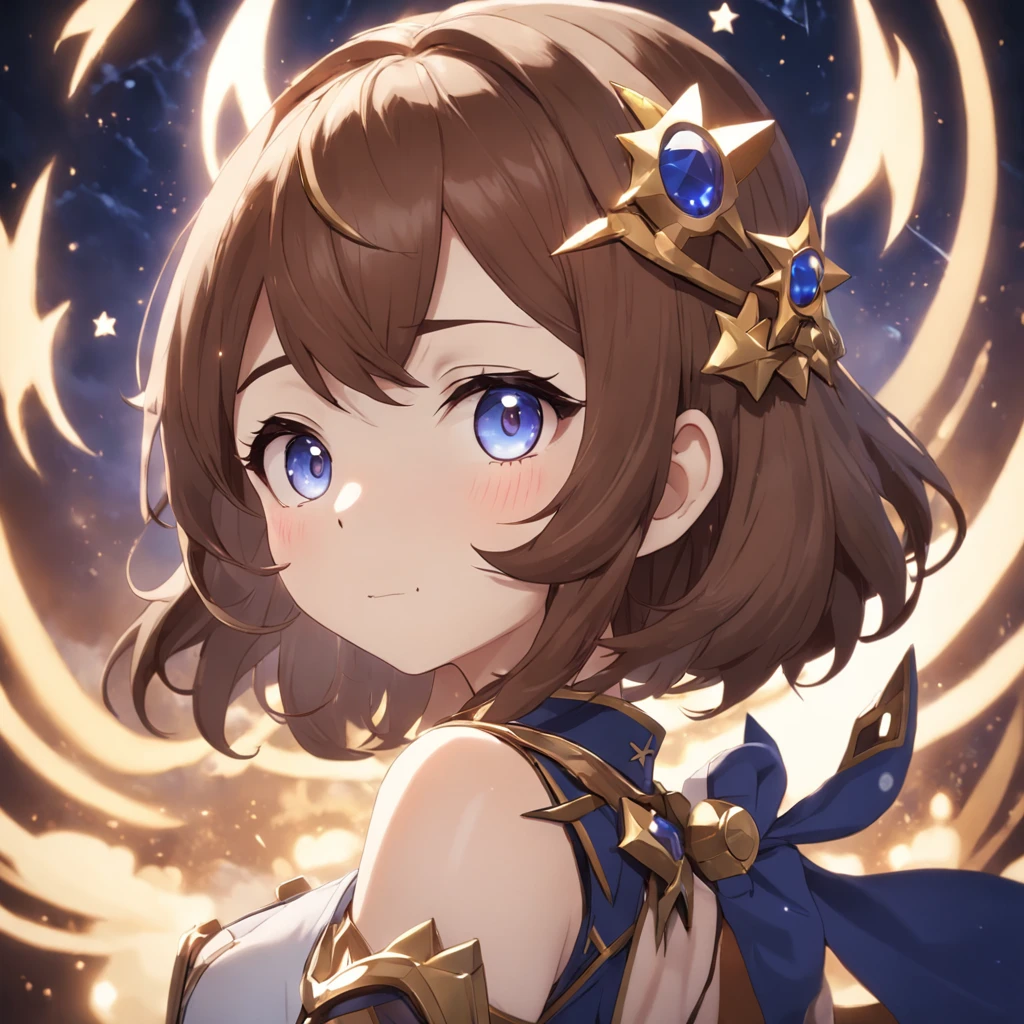 Genshin Walnut,Short flat round cap,anime big breast,smooth soft skin,Stars with sparkling eyes,Beautiful complex reddish-brown hair,Beautiful and mysterious ornamentation,Symmetrical, opens his eyes wide, Soft lighting,Detailed face,Hands hold white cute souls,ssmile,genshin impact