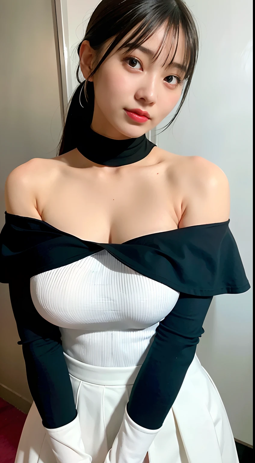 ((Midnight, Highest quality, 8K, masterpiece :1.3)), Sharp focus, Face close-up :1.2, Beautiful woman with perfect figure :1.4, Slim Abs :1.1, ((Black Hair, Big Breasts, Cleavage :1.2)), (Bunny Costume, choker, Sitting :1.2), ((bed :1.3)), Highly detailed face and skin texture, fine grain, double eyelid, Grin,