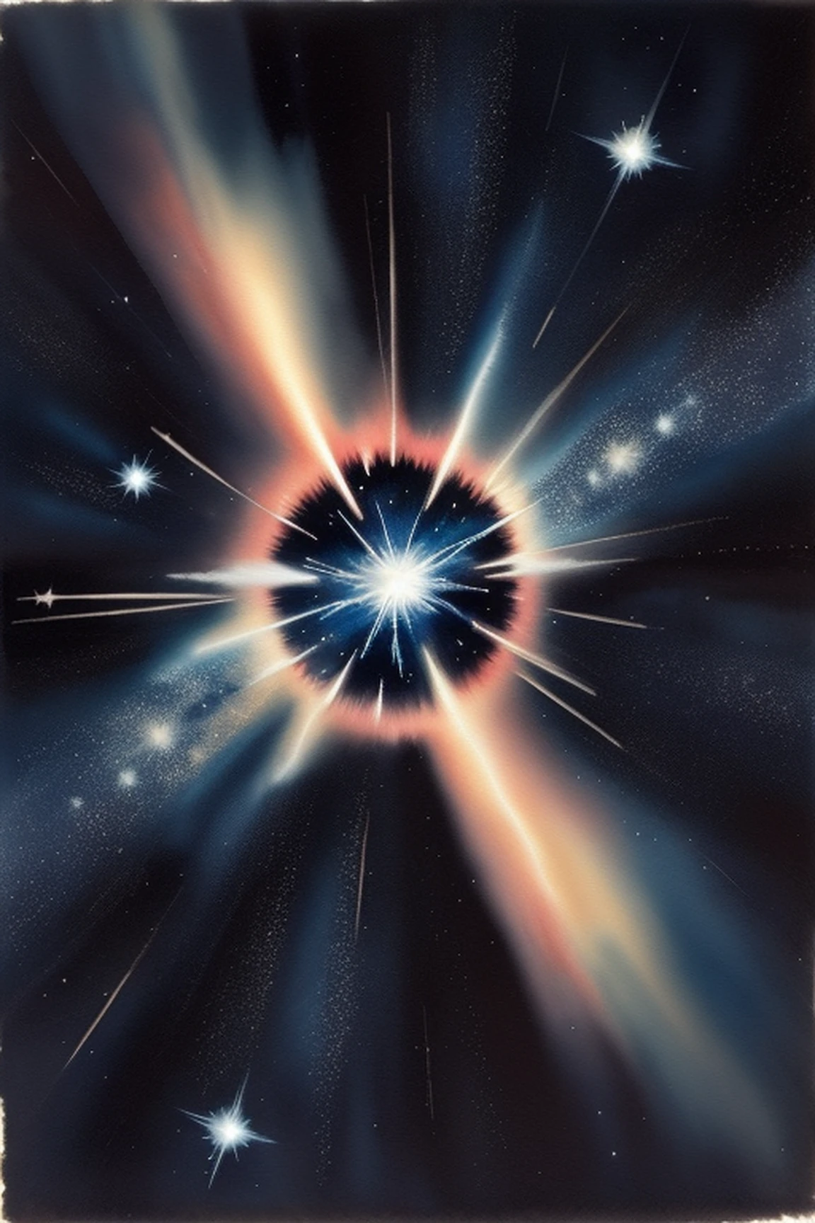 watercolor paiting、ren、starrysky、Explosion in the center、Beautiful fece、Masterpiece、Dynamic、kosmos、wide Shots、