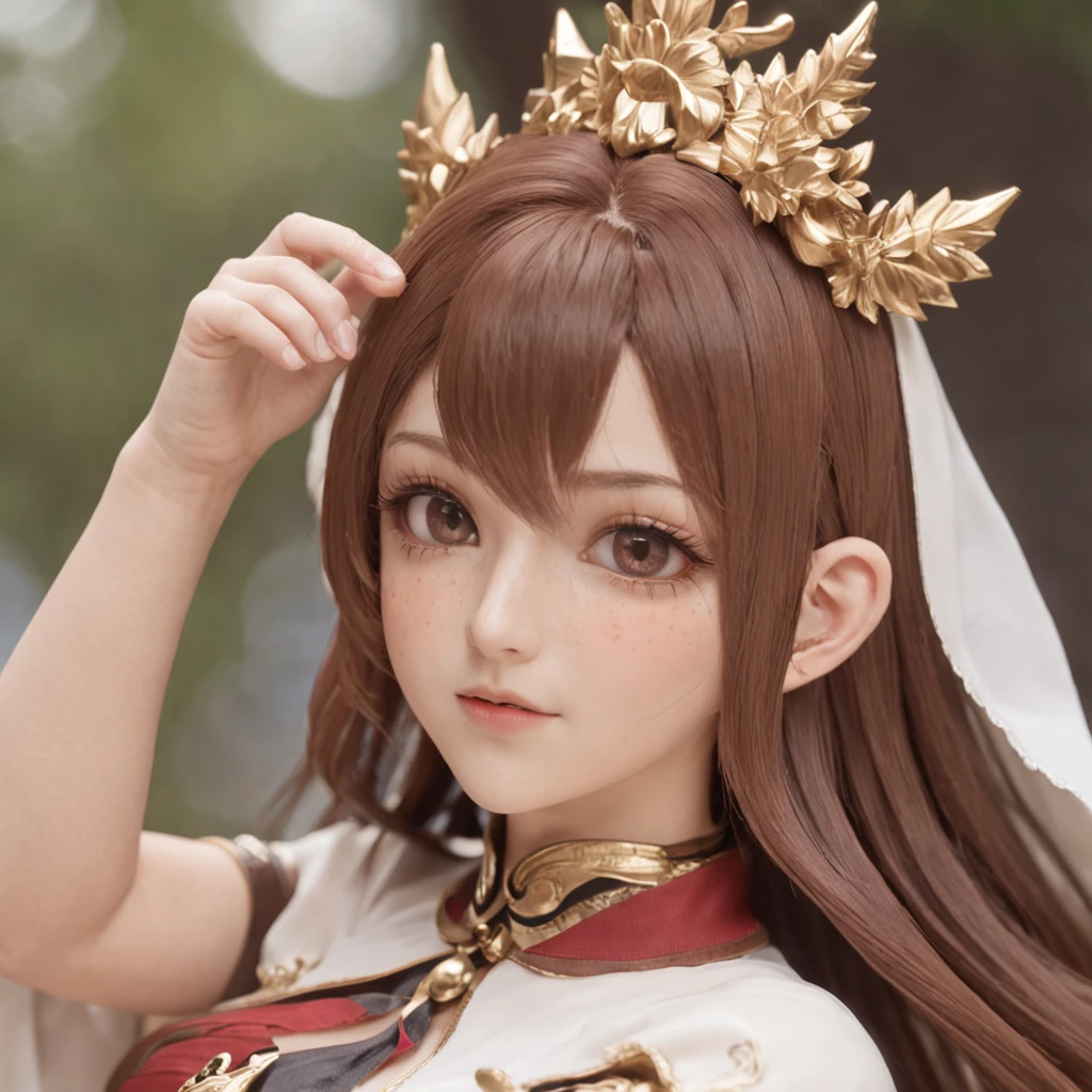 Genshin Walnut,Short flat round cap,anime big breast,smooth soft skin,Stars with sparkling eyes,Beautiful complex reddish-brown hair,Beautiful and mysterious ornamentation,Symmetrical, opens his eyes wide, Soft lighting,Detailed face,Hands hold white cute souls,ssmile,genshin impact