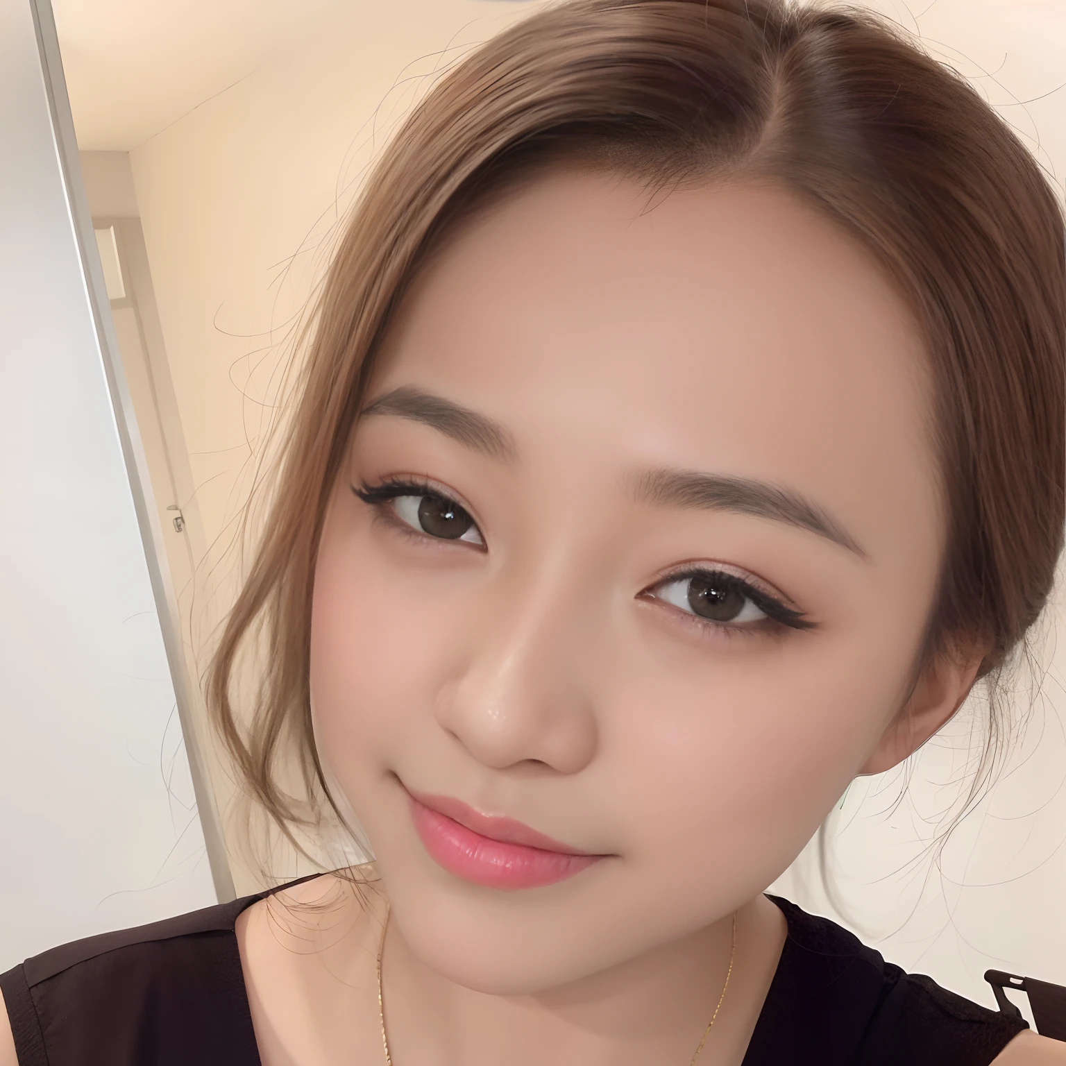 (best quality,8k,highres,masterpiece:1.2), realistic, photorealistic:1.37, UHD, studio lighting, sharp focus, extreme detail description, professional, vivid colors, bokeh, portraits, extremely detailed face texture, beautiful detailed eyes, beautiful detailed lips, extremely detailed hair, dark colored hair, youthful appearance, big round breast, cleavage, proportional eyes, seducing smile, clean and natural face, no makeup, bare face, indonesian face,