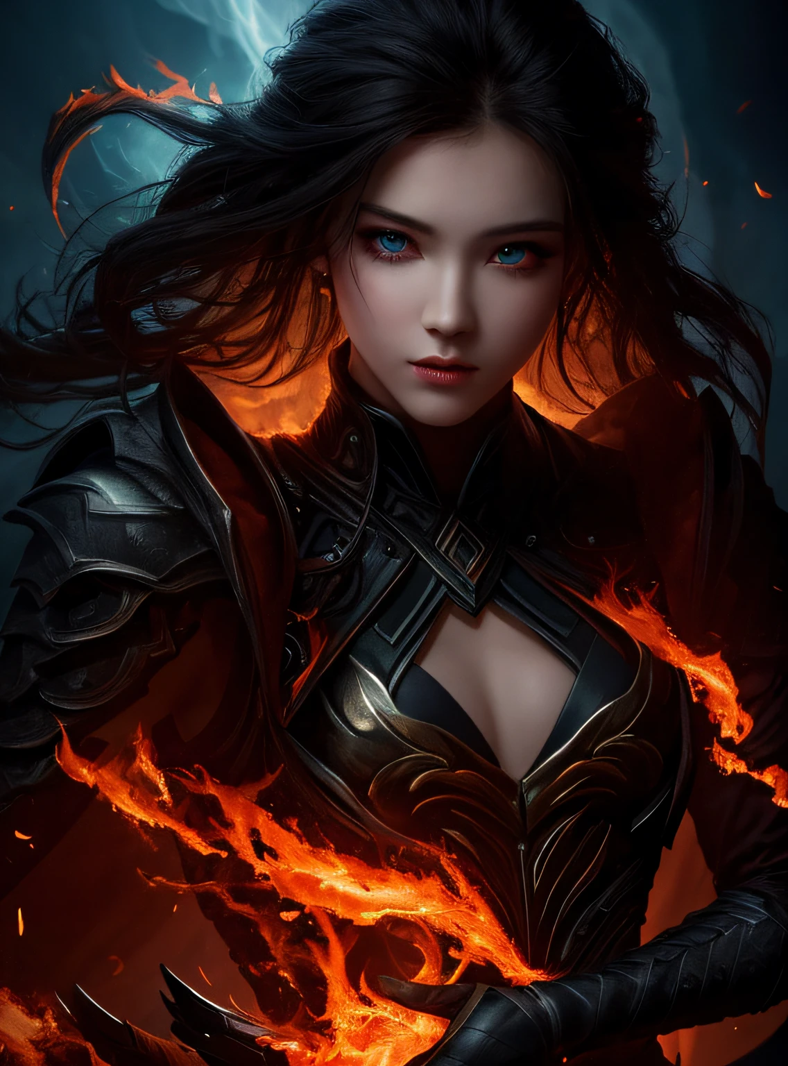 a group of dark and sinister techno gothic vampires :: dense cloud of smoke made of amber flames ::+0.6 dark detailed ultra modern vampire décor, red hour, zoomed out far away full body, soft studio rim lighting, elaborate intricate details, matte finish, f/1.8 200mm prime lens, 8K ultra sharp details, turbulent space nebula waves