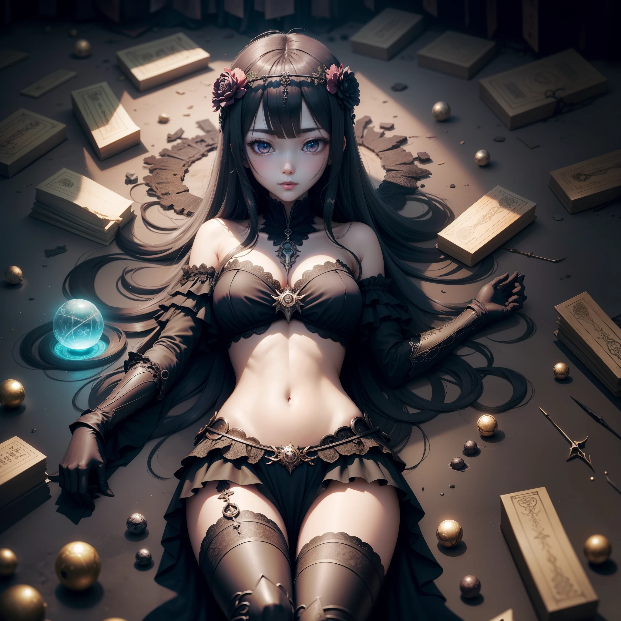 quadratic element,A lot of dead maidens,eye closeds,is shy,magia,navel。