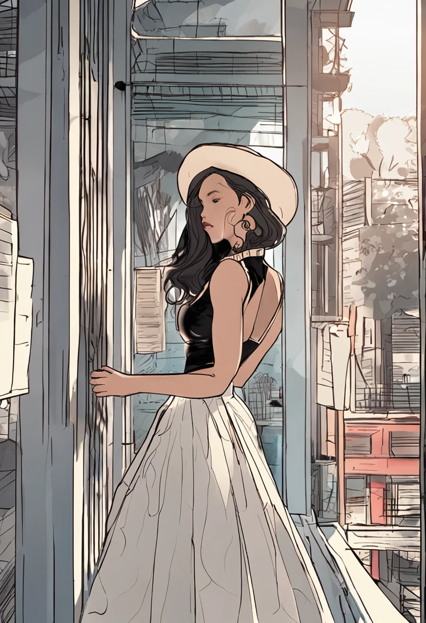 one-girl，Stand in the middle of the window，Contre-Jour，Side overhead light，reflective light，long  skirt，Drop to the floor， Layers of skirts，Light penetrates the skirt，Light and shadow intertwined，lightand shade contrast，Intertwined，big breasts beautiful，Modern princess dress，Expensive wind， （long whitr hair），（Long hair with micro-curls），（Close-up），（bust）