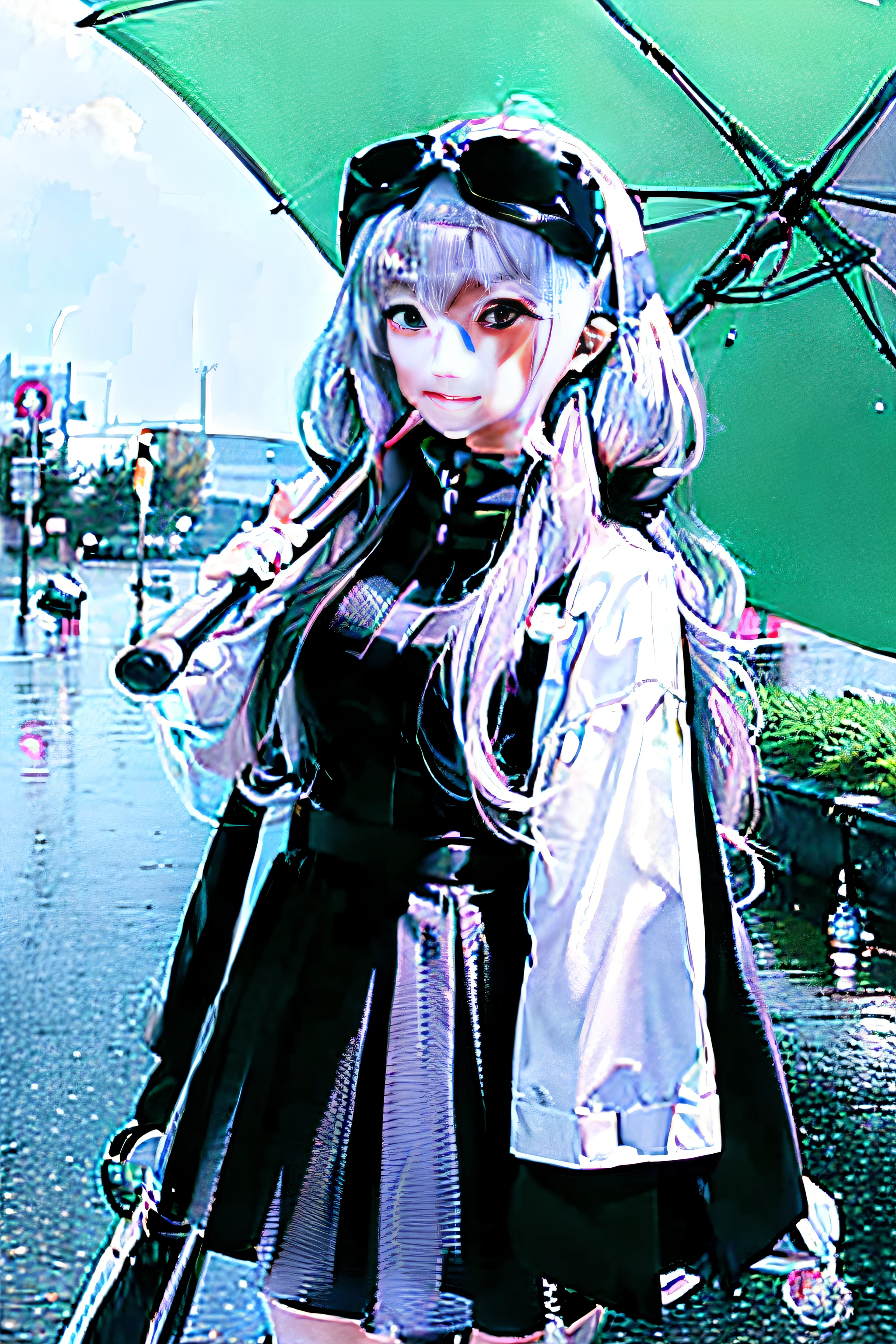 Anime girl with long black hair holding an umbrella, Art costumes in the Guvez style, Guviz, Cute anime girl, up of young anime girl, trending on cgstation, anime visual of a cute girl, Beautiful anime girl, portrait anime girl, portrait of cute anime girl, Wear a beautiful dress,Holding a transparent umbrella on rainy days,Walk in the rain,There was light rain in the sky,pretty face,The picture is super clear,4k画质,