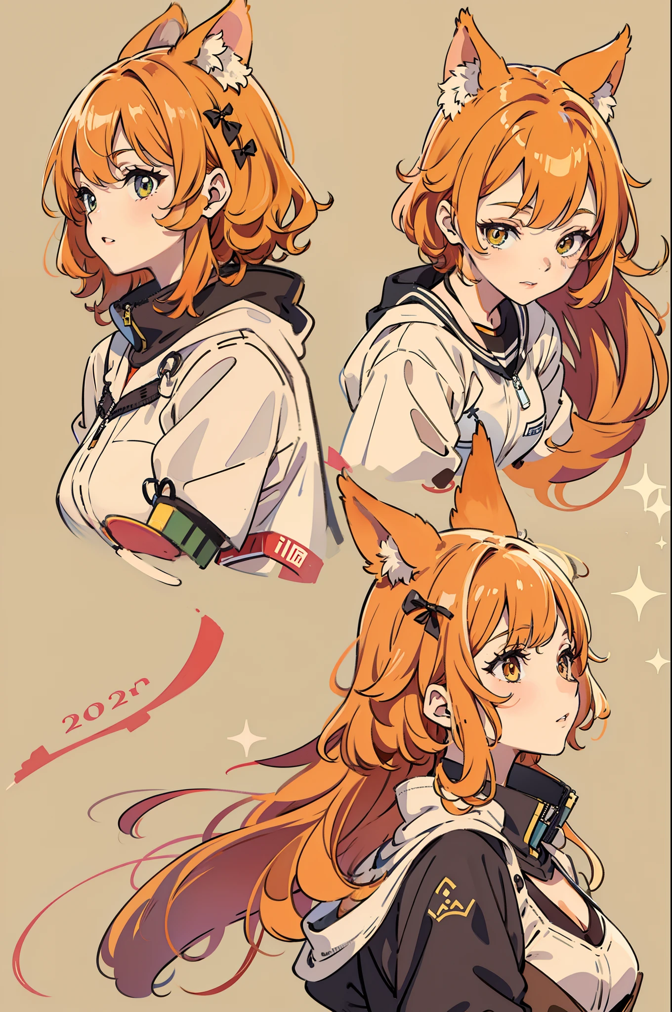 Orange hair,short and wavy hair,Cat-eared teenager