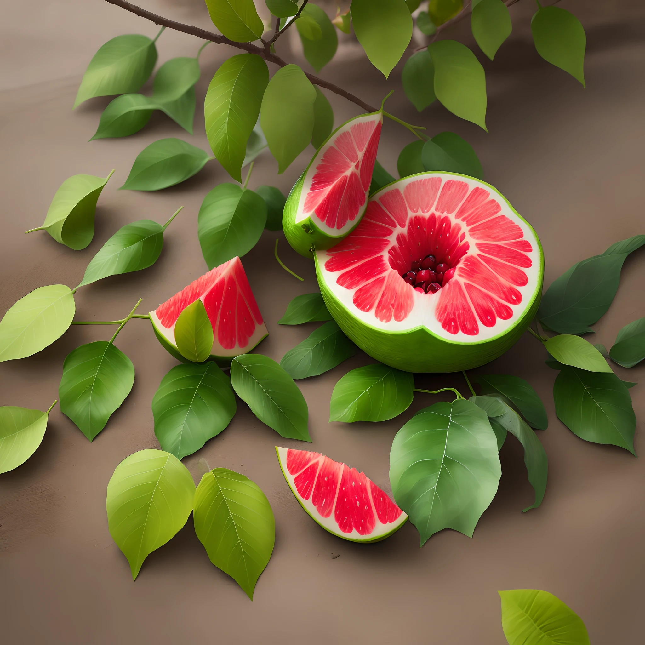 Pink guava，There are leaves