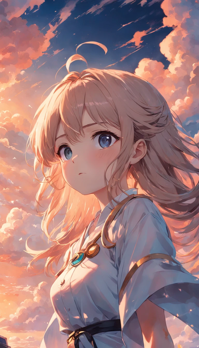 tmasterpiece,best qualtiy,cinematic Film still from,Cloud Girl,Floating in the sky,closeup cleavage,brightly,cheerfulness,Warm and soft lighting,the sunset,(spark of light:0.7),A girl wears a doctor's white coat,She is a doctor,wings