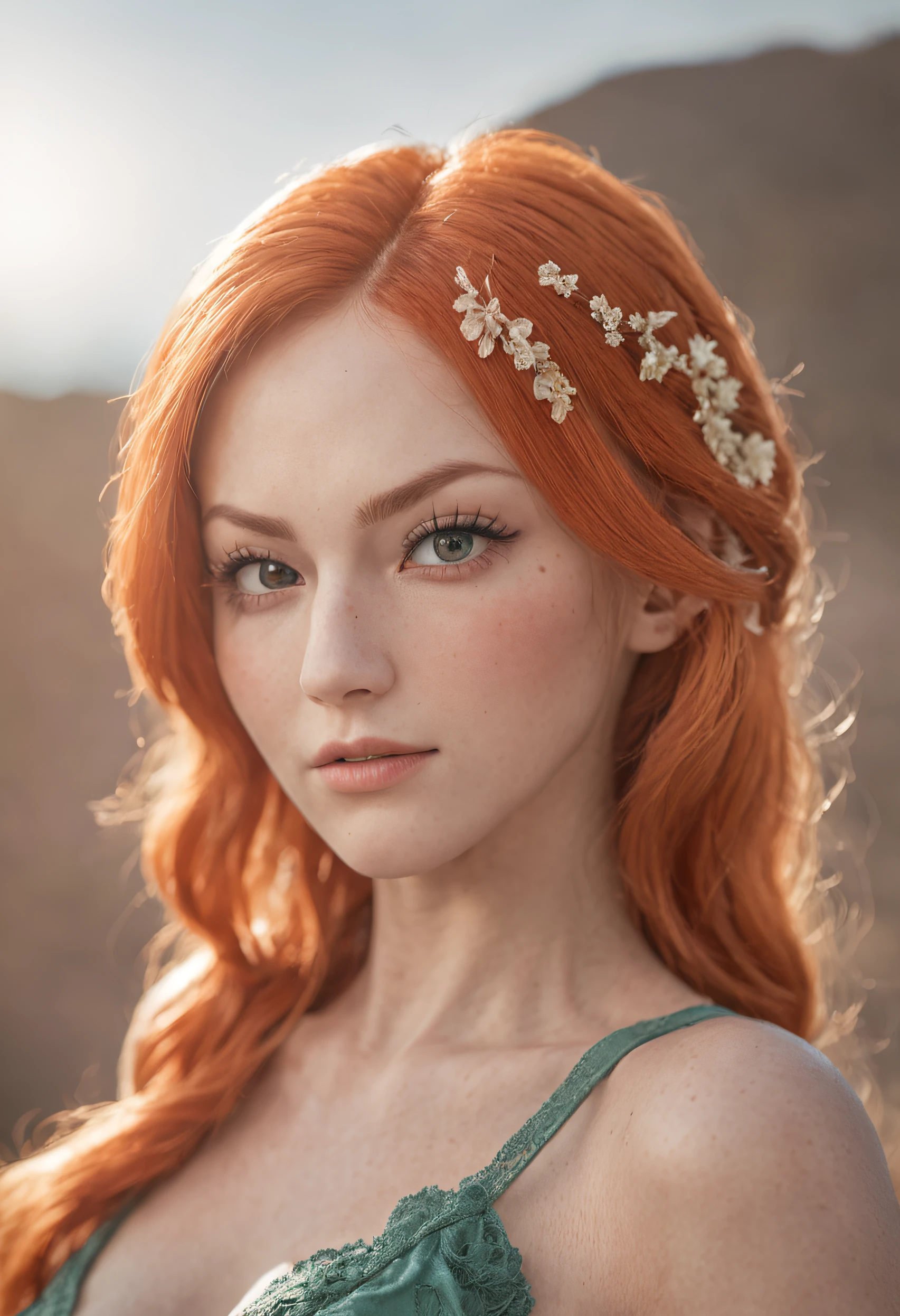 close up face shot of nami from one piece, very detailed facial texture, detailed eye texture, shiny lips, orange hair and pupil, detailed hair texture