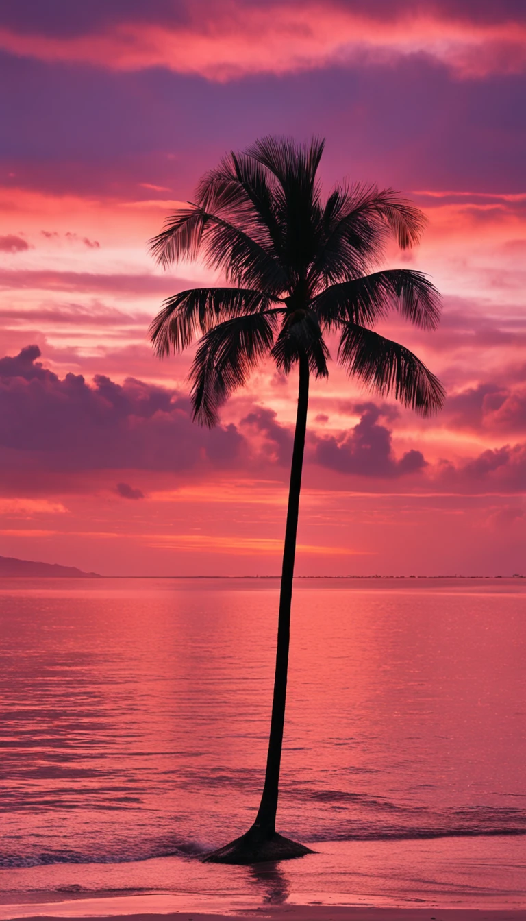 Absolutely mesmerizing sunset on the beach with a mix of oranges, pinks and yellows in the sky. The water is crystal clear, gently kissing the shore, and the white sand is endless. The scenes are action-packed and breathtaking, with seagulls soaring high in the sky and palm trees swaying gently. Immerse yourself in the calm atmosphere and let the serenity surround you.