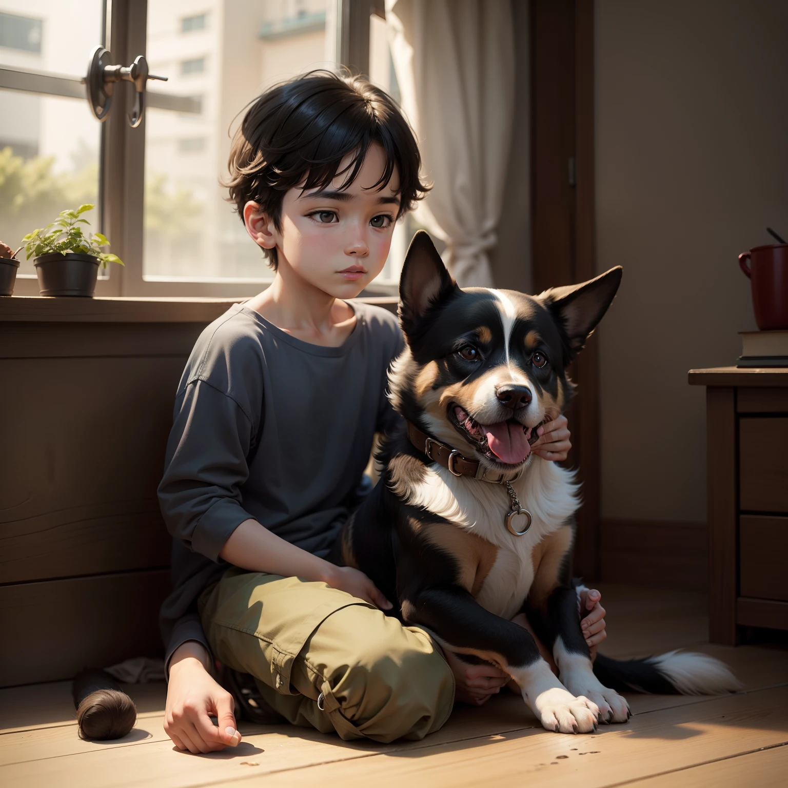 A boy with a dog