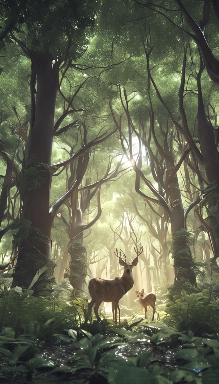 tmasterpiece,best qualtiy,(The is very detailed的 CG unified 8k 壁纸),(best qualtiy),(Most Best Illustration),(Best shadow),Glowing elves with glowing fawns,Drinking water in the pool,Natural elements of forest theme。Mysterious Forest,Beautiful forest,naturey,surrounded by flower,Delicate leaves and branches are surrounded by fireflies(nature elements),(Jungle theme),(Foliage),(tree branch),(glowworm),(Particle effect)and other 3D,rendering by octane,Ray traching,超詳細,fawn --v6