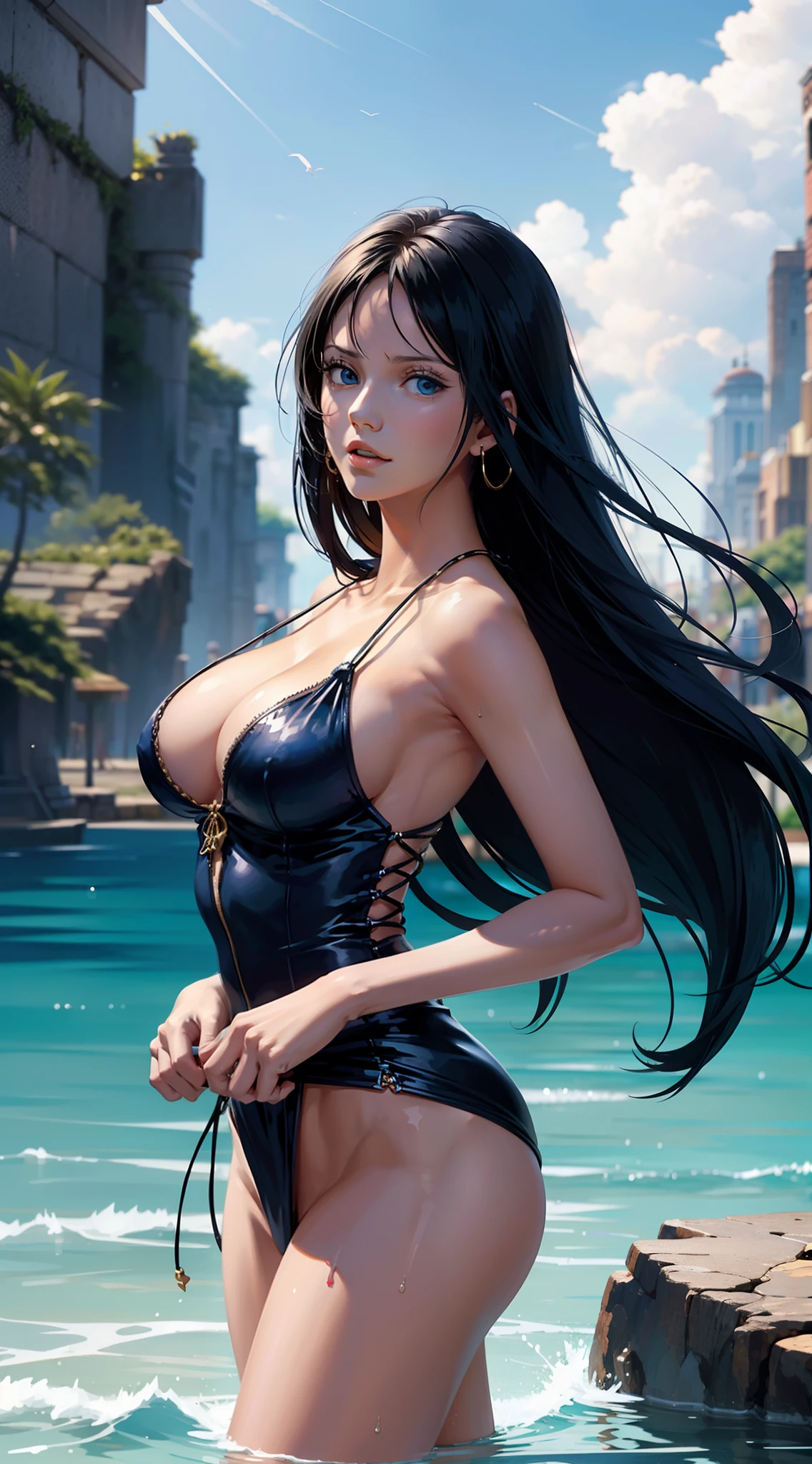 "((masutepiece)), Stunning quality, 8K、Intricate details, Portrayal of one woman, flowing blue hair, Overall slender、Artistic nudity、All clothes are not worn、Eyes closed、give a big yawn、Colossal tits, Capturing the essence of Nico Robin, One Piece's beloved characters, High-resolution touch (1.2)."top-quality、8K、32K、​masterpiece、nffsw:1.2)、large full breasts、Sleeping in bed at home、Beautiful breasts like works of art、Beautiful pubic area like a work of art、Draw the pubic area clearly、The pubic area must be wet、I have my legs open、wide opening crotch、The hole in the pubic area expands、Push it apart with your hands to show off your pubic area、White liquid overflows from the genitals、simple background、Sexual References、31 years old