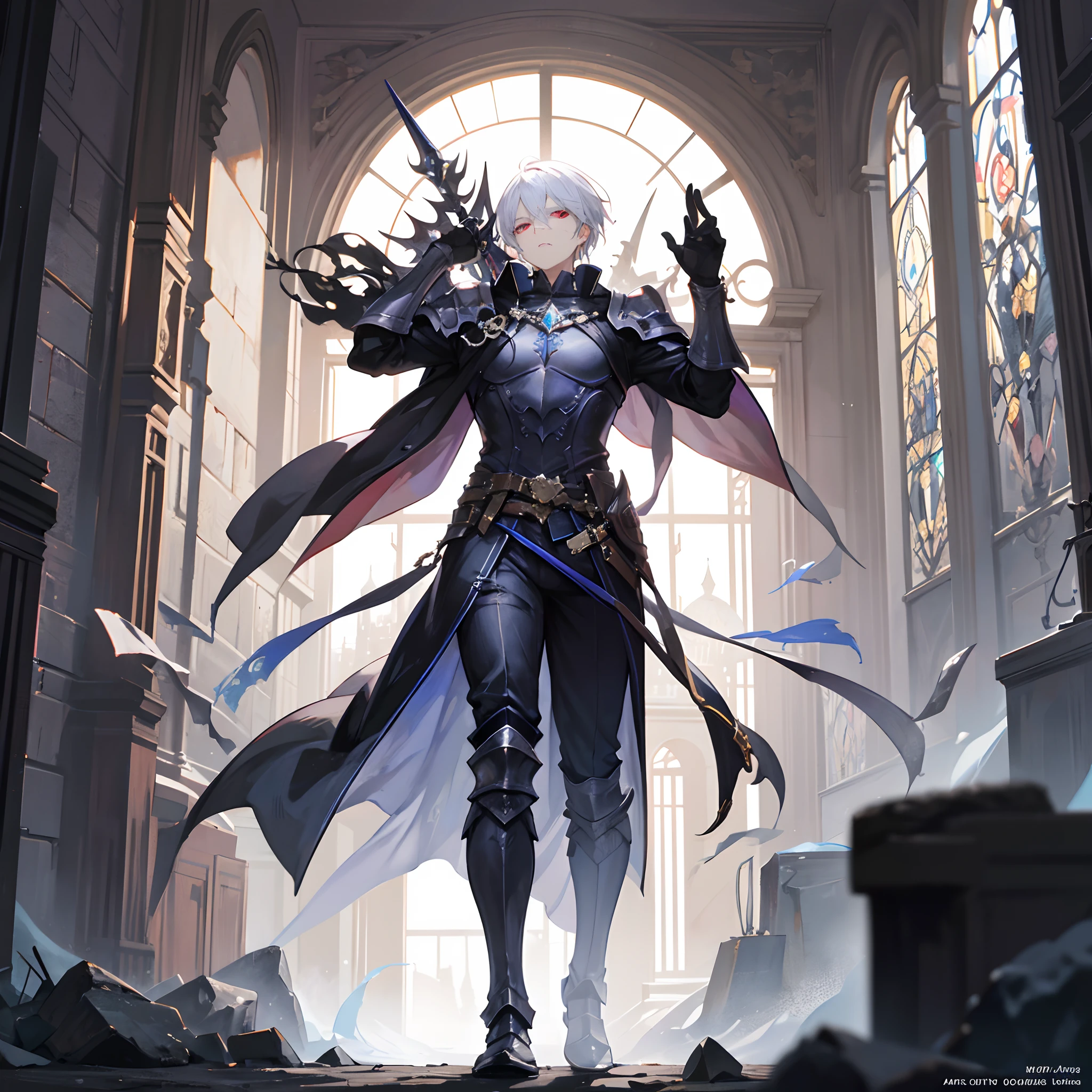 Once upon a time, in a mystical land filled with legends and enchantment, a man with striking white hair and piercing red eyes stood proudly in the grand hall of a majestic castle. He was adorned in legendary armor, a combination of deep crimson and obsidian black, which seemed to radiate power and strength.
This enigmatic figure possessed a special gift that set him apart from the ordinary inhabitants of the realm. In his hand, he wielded a magnificent magic sword, its blade shimmering with an ethereal glow. The very essence of the sword seemed to dance with ancient enchantments, ready to unleash its mystical might upon any foe that dared to cross its path.
As the man stood in the castle, his magic sword emitted a soft hum, a sign that it was ready for action. But instead of clasping onto it firmly, he merely extended his arm towards the sword, and with a flick of his wrist, the blade detached from its hilt and began to hover in the air, trailing behind him like a loyal companion.
With his remarkable powers, the man moved with grace and swiftness through the castle's corridors, his stunning armor reflecting the flickering torchlight. As he traversed the ancient halls, the castle seemed to come alive, responding to his presence. Tapestry rustled, and the very stones whispered tales of his heroic deeds.
In the heart of the castle, a confrontation awaited the man. A sorcerer of great malevolence had taken hold of the castle walls, spreading darkness and chaos throughout the land. Determined to bring peace back to his realm, the man with white hair and red eyes marched forward, his magic sword flying alongside him.
As he entered the sorcerer's lair, the air crackled with raw power. The sorcerer, cloaked in shadows, sneered upon seeing the armored figure standing before him. He knew not of the might and determination of the man who dared to challenge him.
With a flick of his wrist, the man unleashed the full potential of his magic sword. It soared through the air,