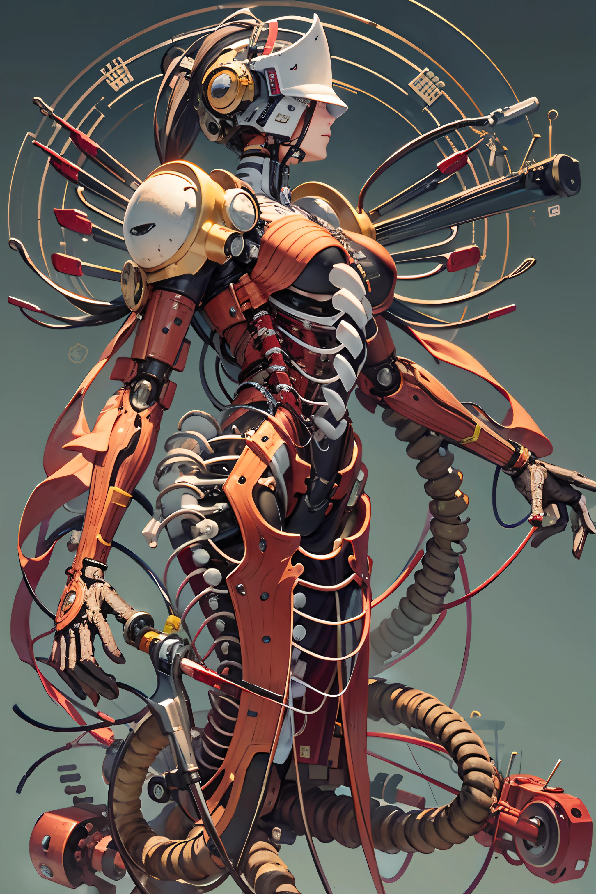 (tmasterpiece,top Quority,best qualtiy,offcial art,Beauty and aesthetics:1.2),(1 mechanical girl:1.3),(Only the upper body:1.4),huge tit,Beheaded at the waist(Exposing internal organs,Mechanical internal organs),blood vess,(Being pierced through the body:1.4 ),Extremely detailed,plethora of colors,Most detailed((ultra - detailed)),(highly detailed CGillustration),((Very fine and beautiful),(From the side Side),(Machine-made joints:1.2),((Mechanical limb)),(Blood vessel attached to tube), (Mechanical vertebrae are attached to the back),((The mechanical cervical vertebrae are attached to the neck)),(sitted),face expressionless,(Wires and cables are attached to the neck:1.2),(Wires and cables on the head:1.2)(Character focus),Science fiction,White background,(bloods:1.5),