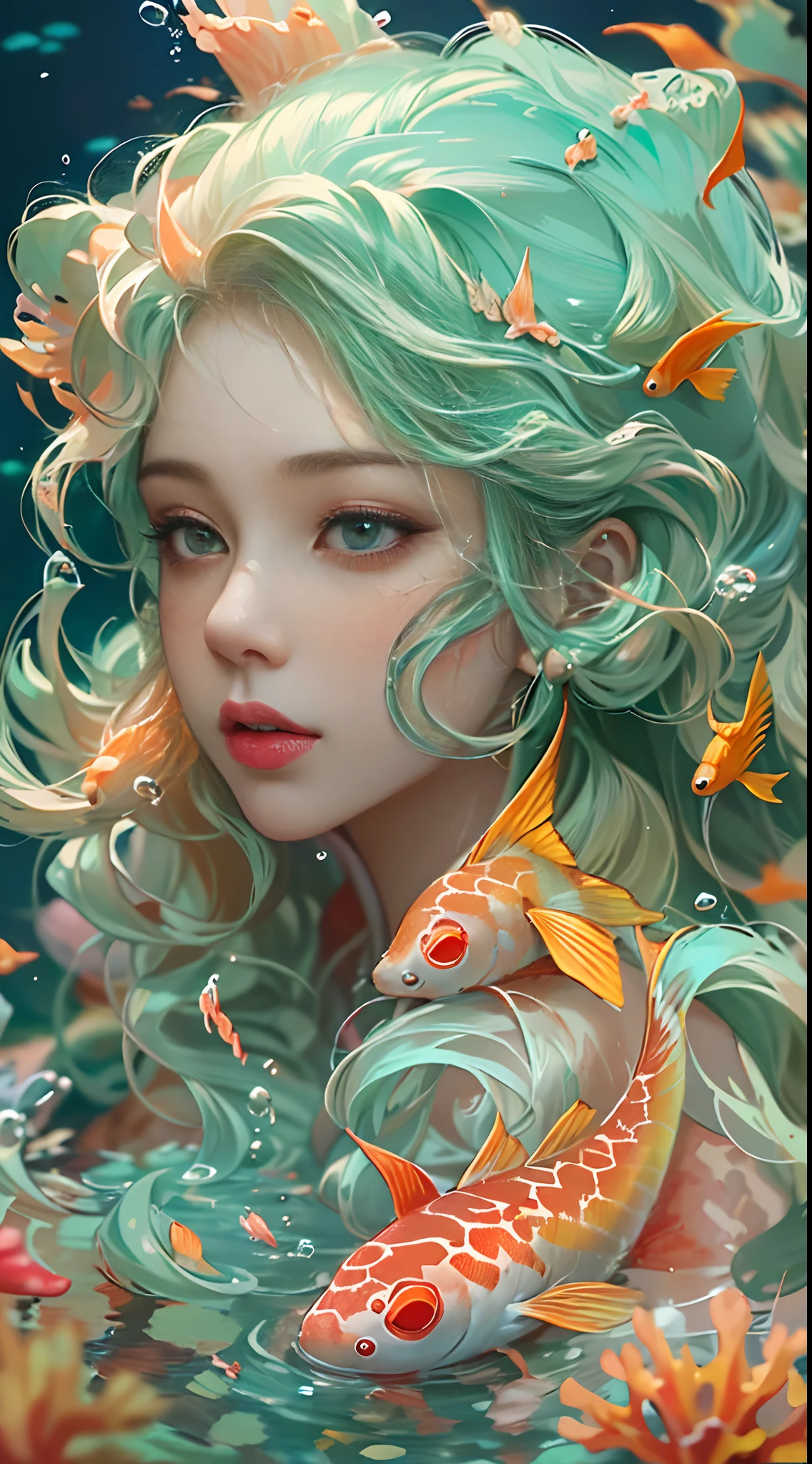 ModelShoot style, (Extremely detailed Cg Unity 8K wallpaper), A chaotic storm of intricate liquid smoke in the head, Stylized abstract portrait of beautiful girl, wetted skin,Koi,Beautiful koi,Flocks of koi,carp,Strange shaped corals,ocean floor,Beautiful coral reef in the background,Rochas,Marine life,colorful coral reef,author:Petros Afshar, ross tran, tom whalen, Peter Mohrbacher, Art germ, Broken glass, ((bubbly underwater scenery)) Radiant light octane rendering is highly detailed, inspired by Yanjun Cheng, Beautiful digital artwork, Guviz-style artwork, 8K highly detailed digital art, Beautiful digital illustration, Cute detailed digital art, stunning digital illustration, A beautiful artwork illustration, Exquisite digital illustration,8K detailed digital art,
waiting to start