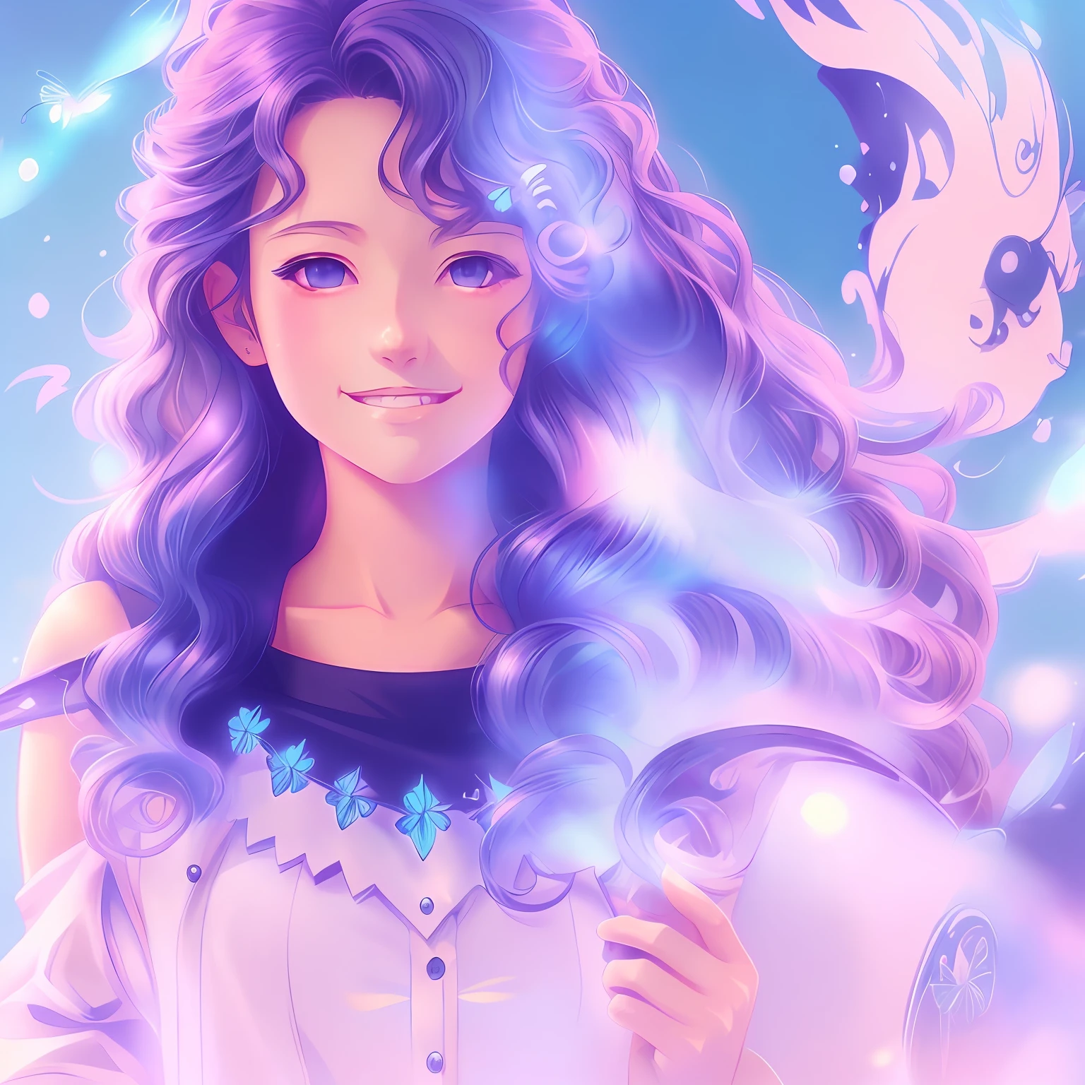 Anime girl with blue eyes and butterfly hair, artwork in the style of guweiz, adorable digital painting, cute detailed digital art, detailed portrait of anime girl, detailed digital anime art, Portrait of Cute Anime Girl, kawaii realistic portrait, highly detailed 4k digital art, stunning anime face portrait, cute anime girl portrait, portrait anime girl, Beautiful anime portrait