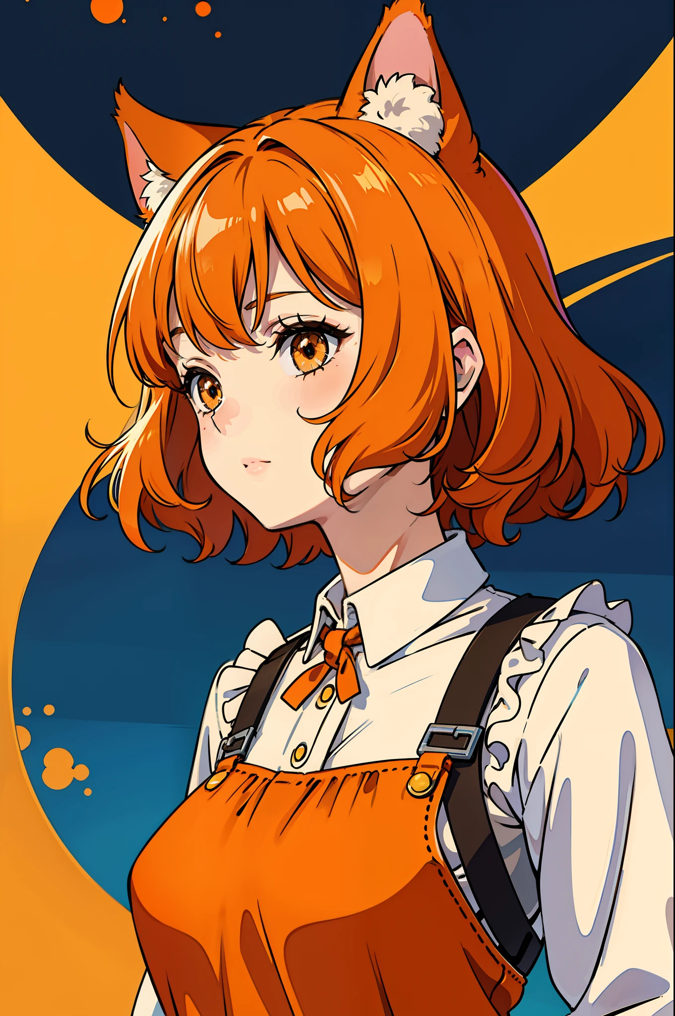 Orange hair，short and wavy hair，Cat-eared teenager