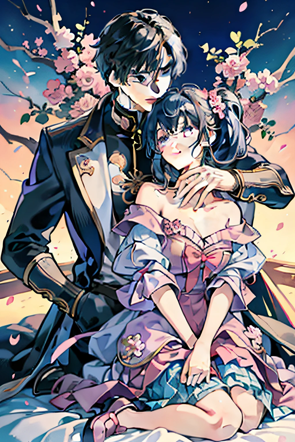 Anime images of men and women sharing kisses, a picture inspired by Okumura Togyu, trending on pixiv, neo-romanticism, hajime yatate, shoujo romance, Detailed key anime art, Today's featured anime stills, visual novels CG, two anime handsome men, sakimichan and frank franzzeta
