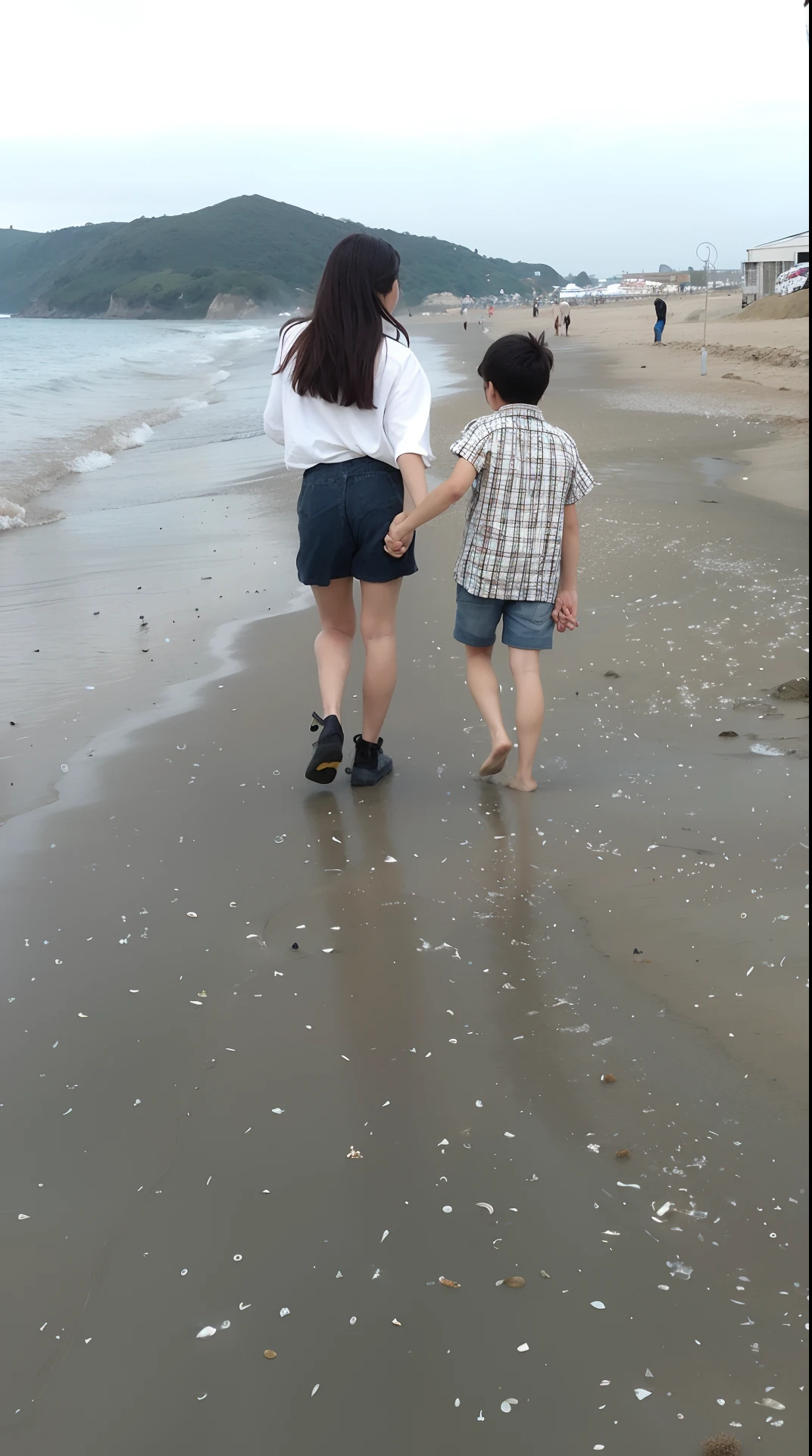 there are two people walking on the beach holding hands, in the beach, walking on the beach, at the sea, walking together, at a beach, walking on the sand, on the ocean water, at the seaside, with her long, beach pic, in a sea, at the beach, standing at the beach, with a kid, tumblr, holding hand