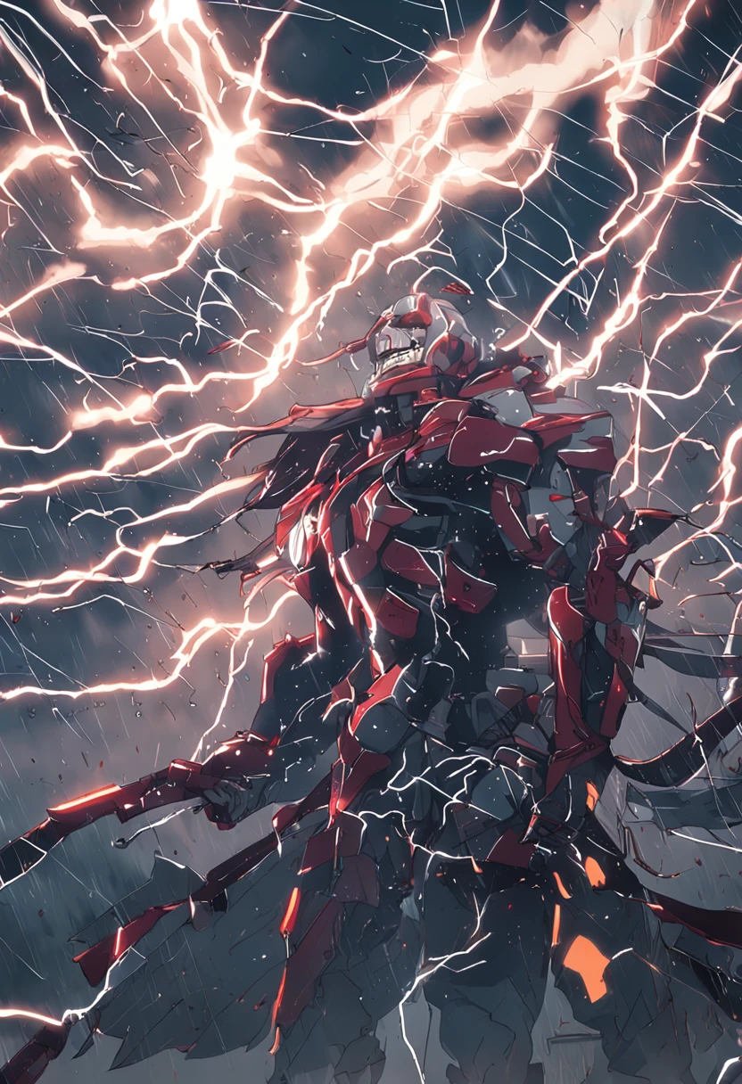 "phoenix, Heavy rain accompanied by lightning and thunder, Penetrating light emitted from your eyes, An expression full of hatred"