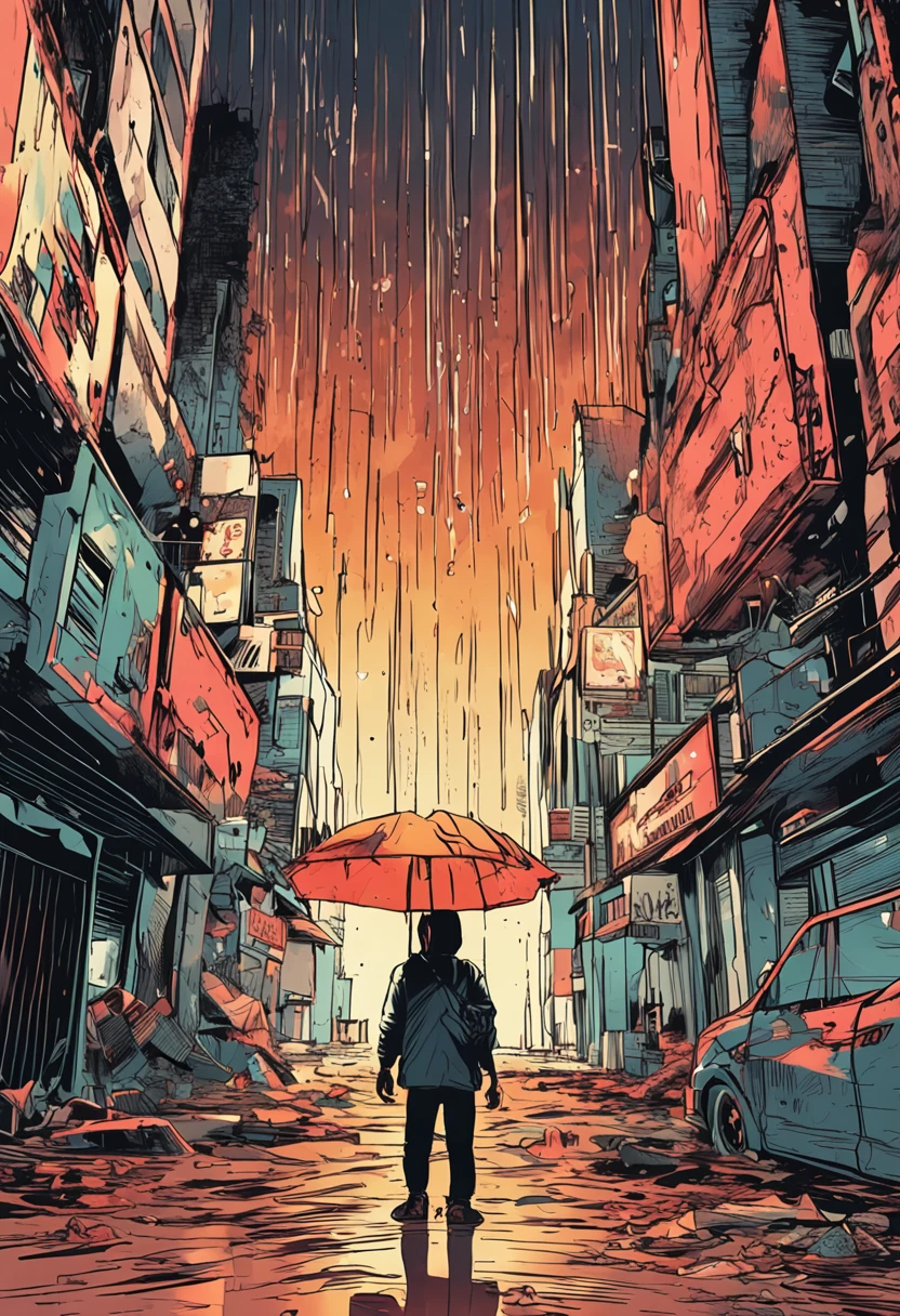 "phoenix, Heavy rain accompanied by lightning and thunder, Penetrating light emitted from your eyes, An expression full of hatred"