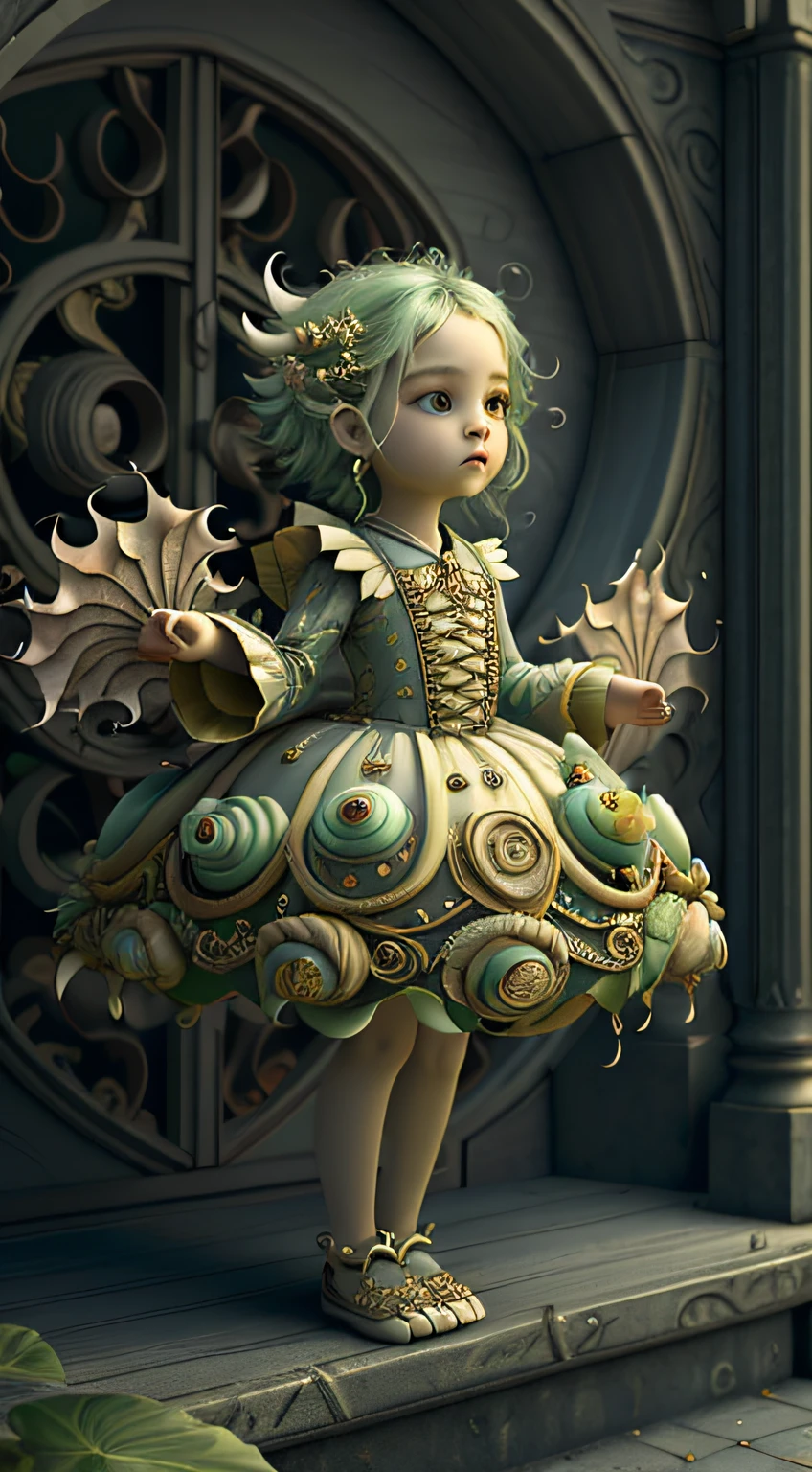 (top-quality:1.4)、(masterpiece:1.2)、detaileds、Convoluted、hight resolution、Irridescent color、 Fused the best aspects of the monster's human form with the innocent charm of a precocious 、Fascinating and fascinating creatures of otherworldly forms、Scale、wingspan、Green grass、Textured、Convoluted、a gorgeous、。.。.。.。.。.3D、Very detailed and decorative style、Tim burton、Dale Chihuly、Bruce Chen、Cyril Rowland、 h. r.giger$purah$grid:Real Lenoid Afremov style、Wetty、fire、most beautiful image in the world、masterpiece of best quality、Large depiction