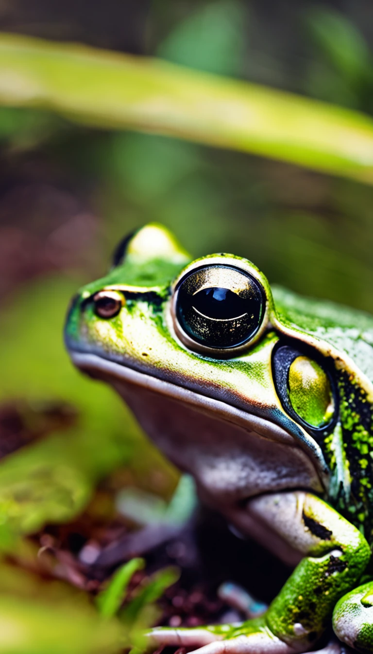 Close-up photo of a frog in the enchanted forest,Oversized close-up,Close-up strengthened,Eye focus,clean backdrop,depth of fields,largeaperture,photography of,during night,glowworm,volume fog,Halo,blooms,Dramatic atmosphere,at centre,the rule of thirds,200 mm 1.4F macro shooting