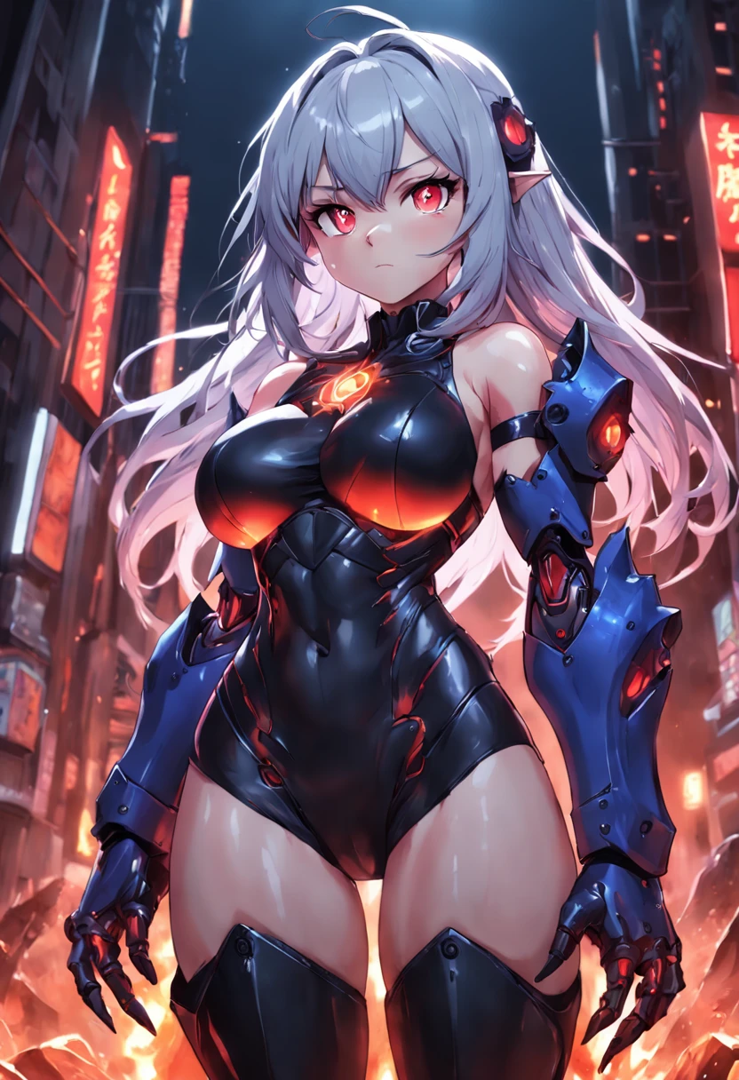 monster girl, ((dark)), ((blood power armor)), ((power knuckles)), the perfect body, ((perfect arms)), ((curvy shapes)), crystal hair, big tits, ultra hd